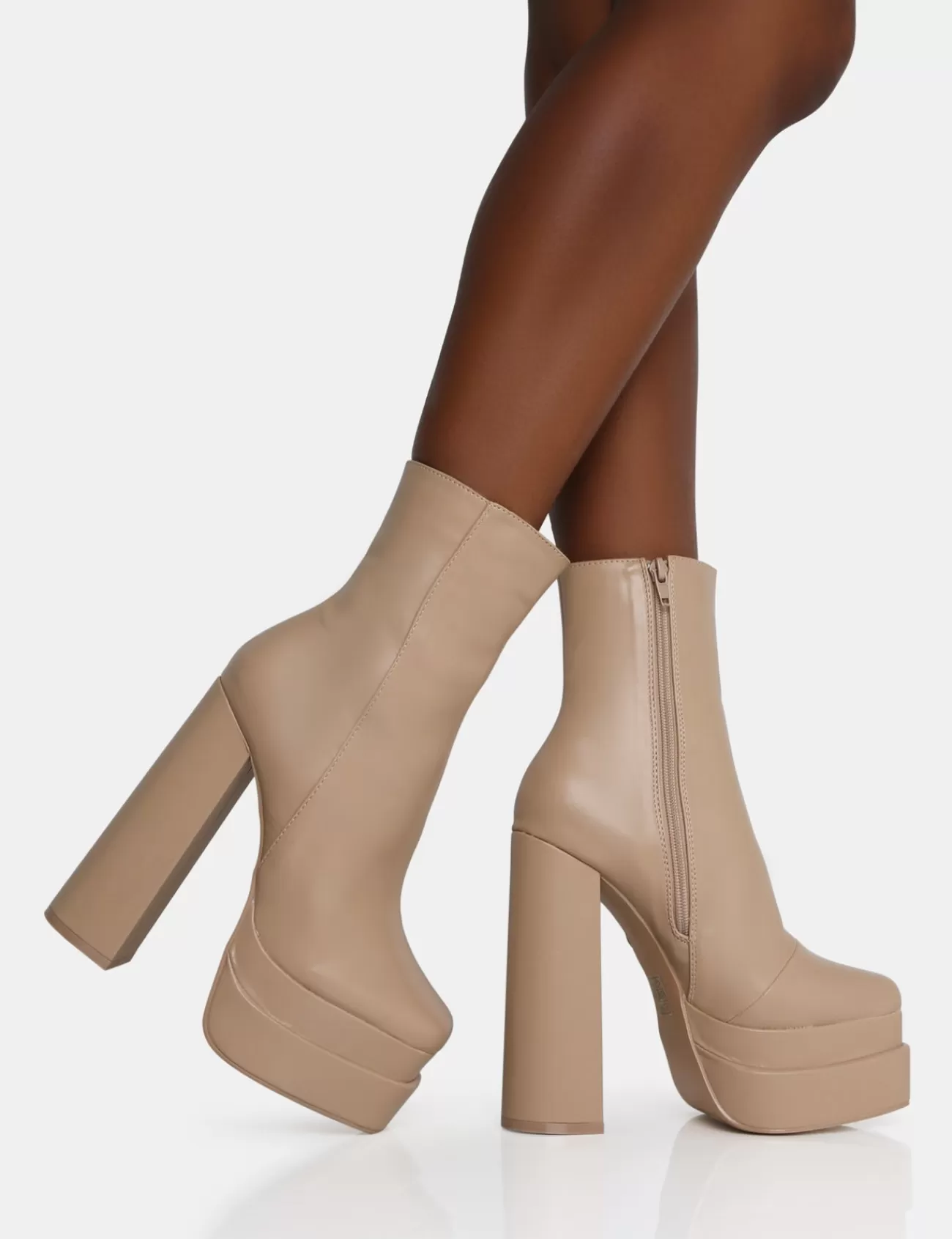 Public Desire Supine Pu Chunky Heeled Platform Ankle Boots Nude Discount