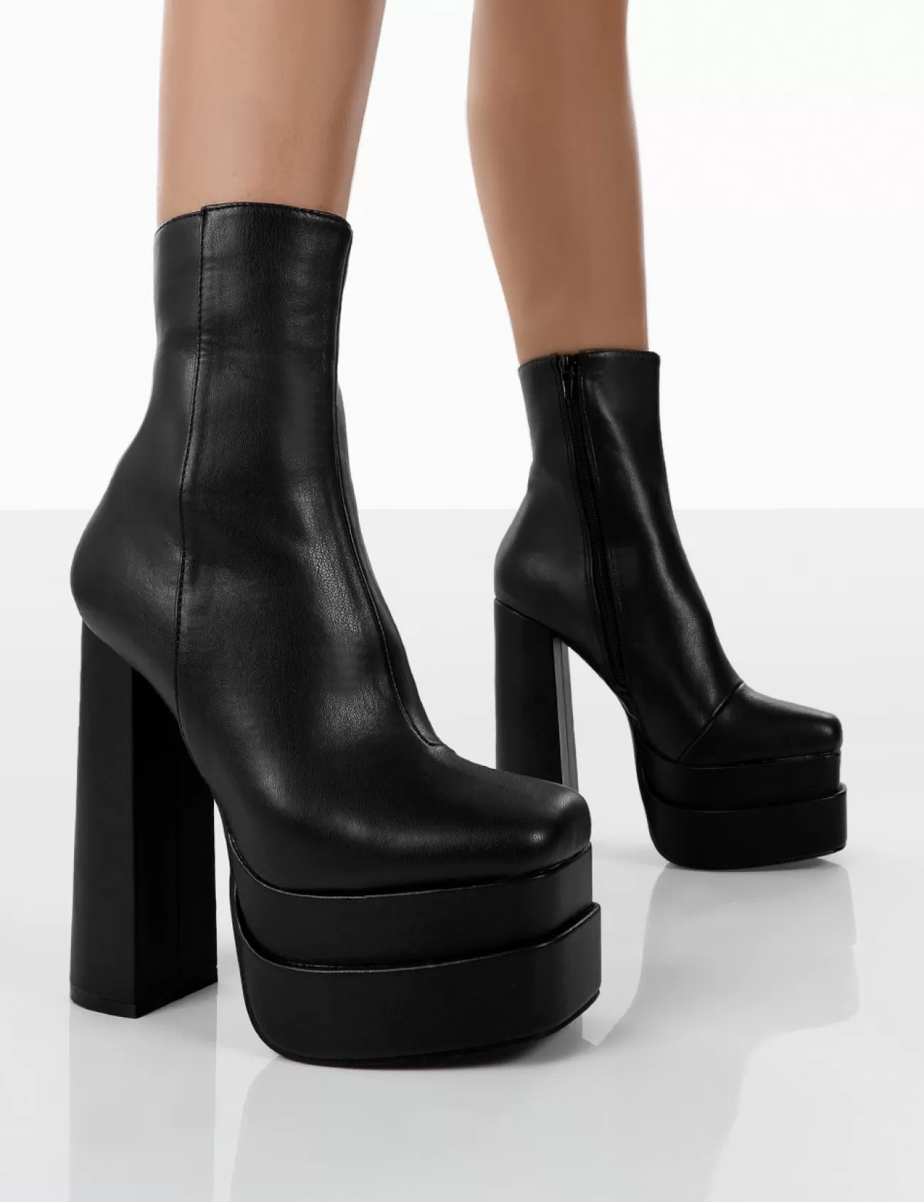 Public Desire Supine Pu Chunky Platform High Heeled Block Ankle Boots Black Online