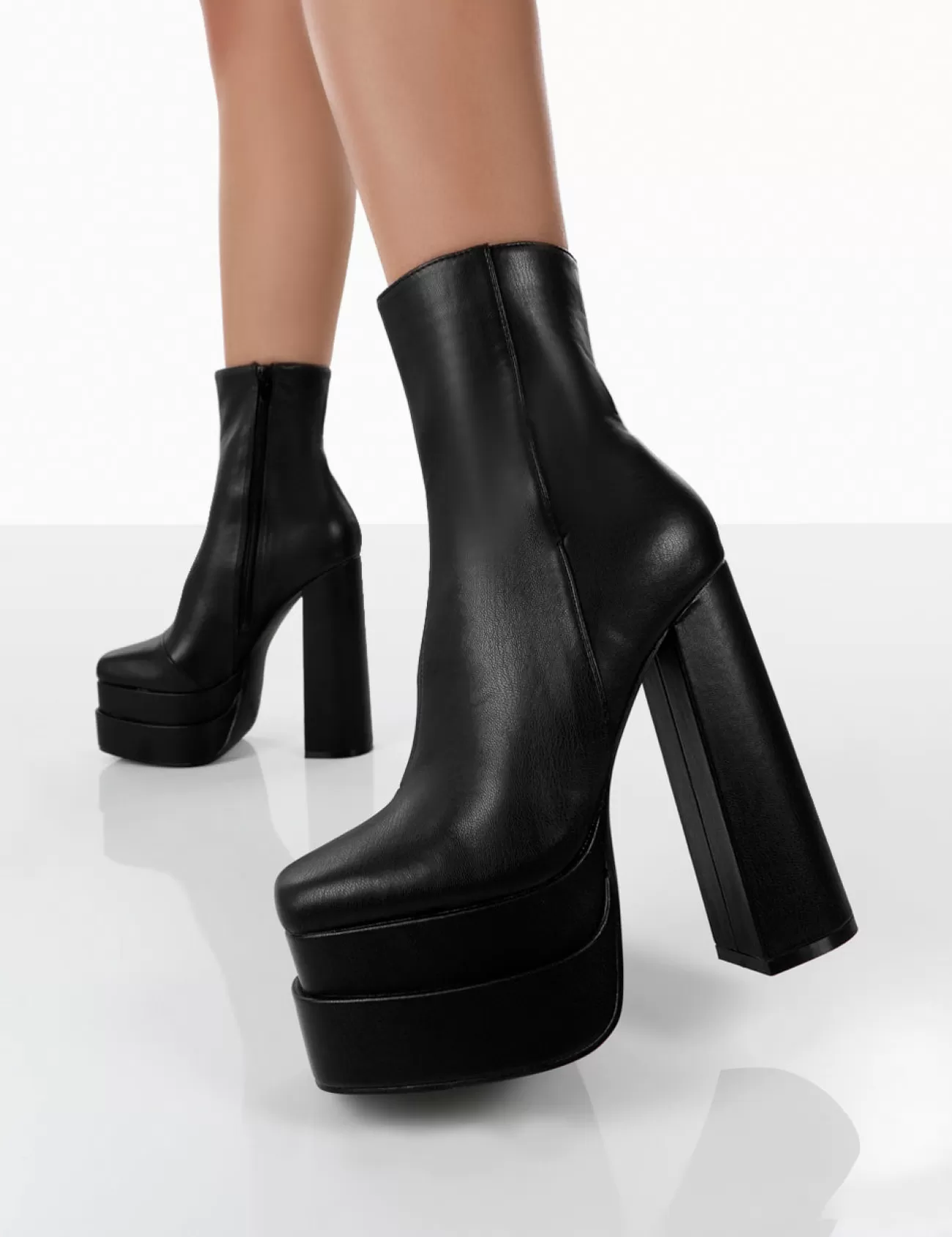 Public Desire Supine Pu Chunky Platform High Heeled Block Ankle Boots Black Online