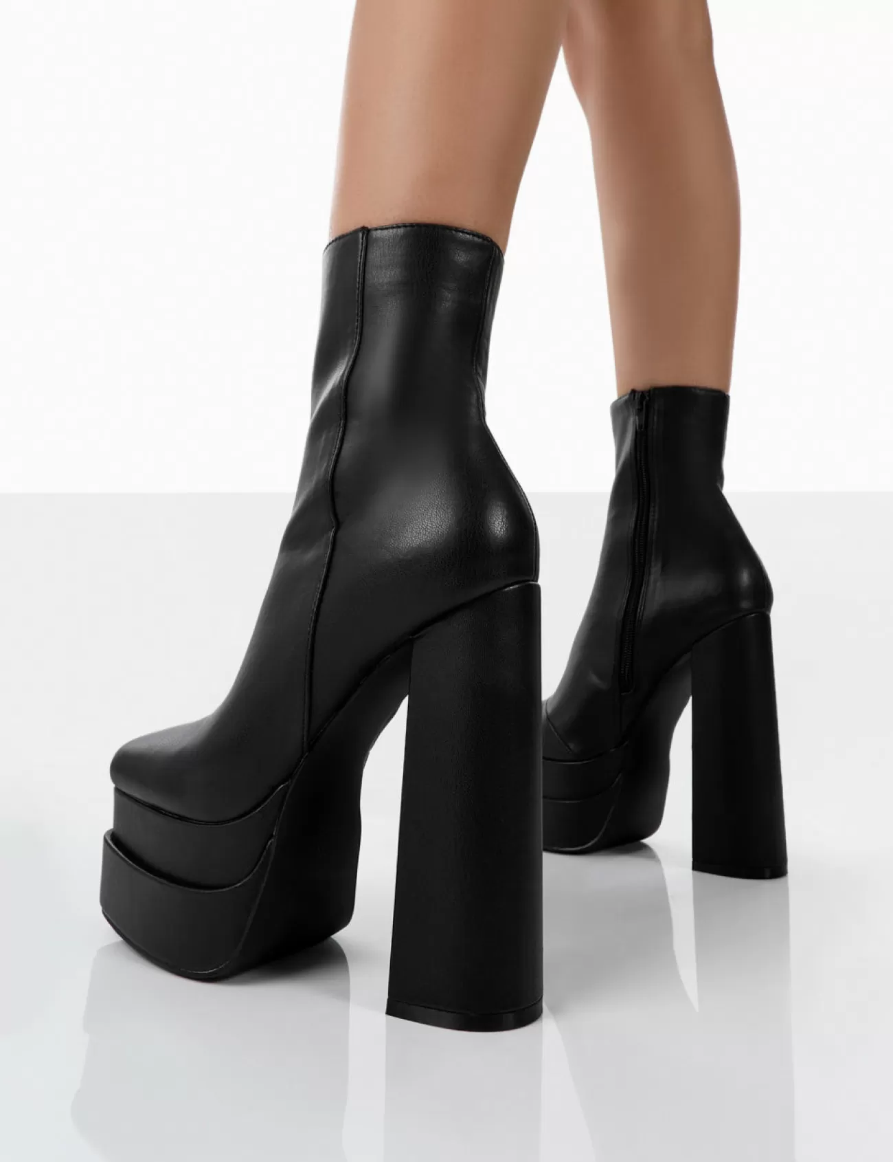 Public Desire Supine Pu Chunky Platform High Heeled Block Ankle Boots Black Online