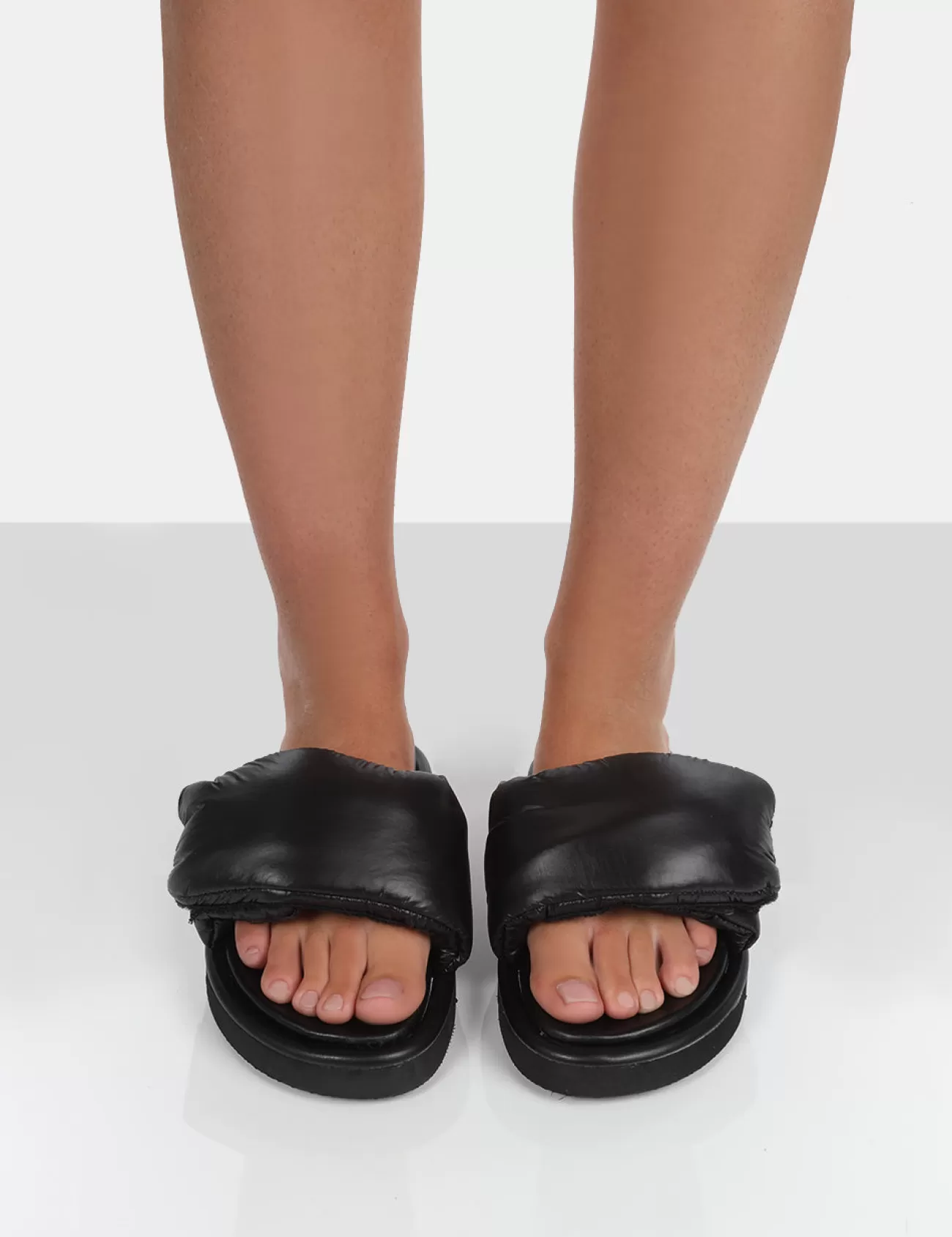 Public Desire Sweeter Nylon Padded Slide Sandals Black New