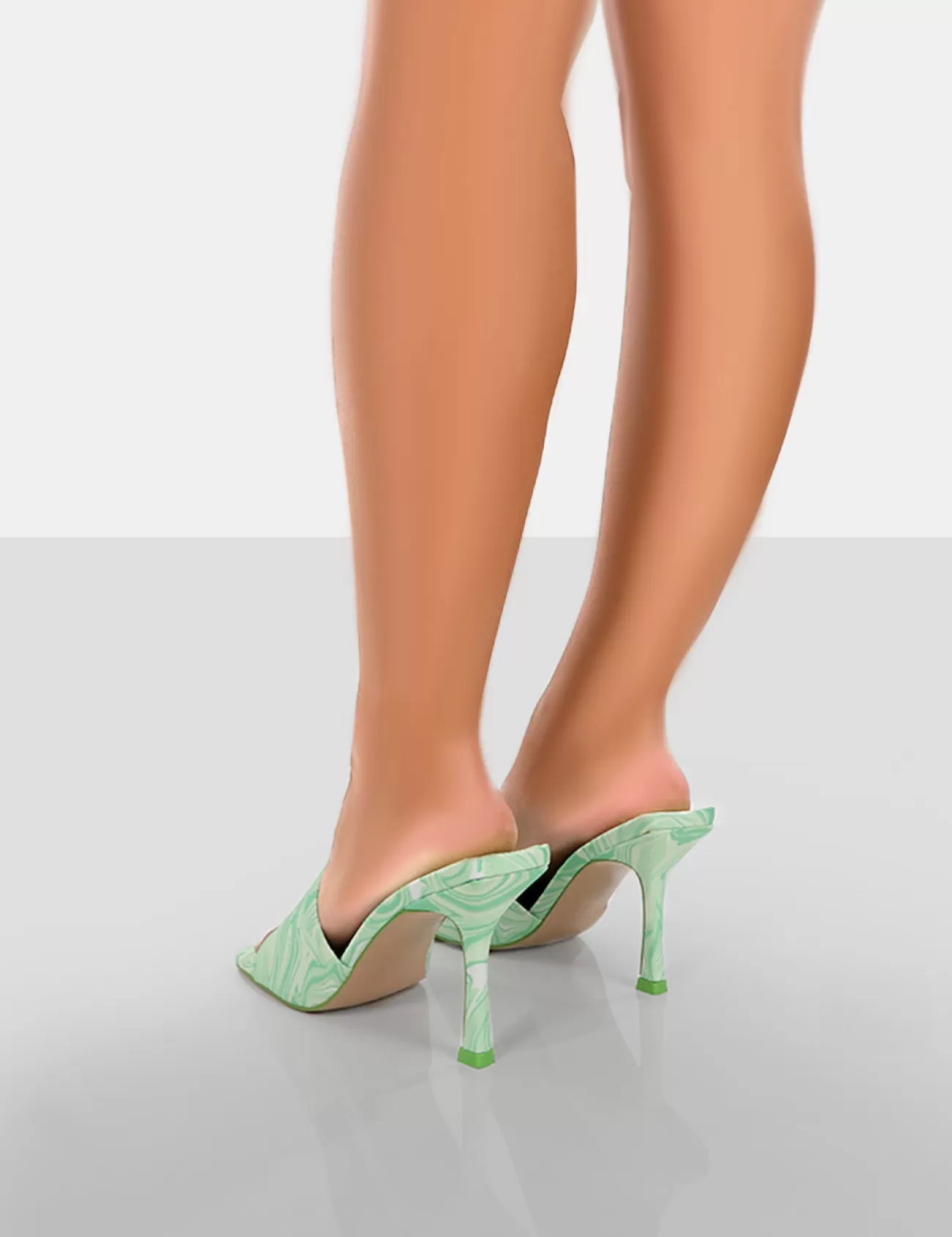 Public Desire Swirl Print Square Toe Heeled Mules Green Fashion