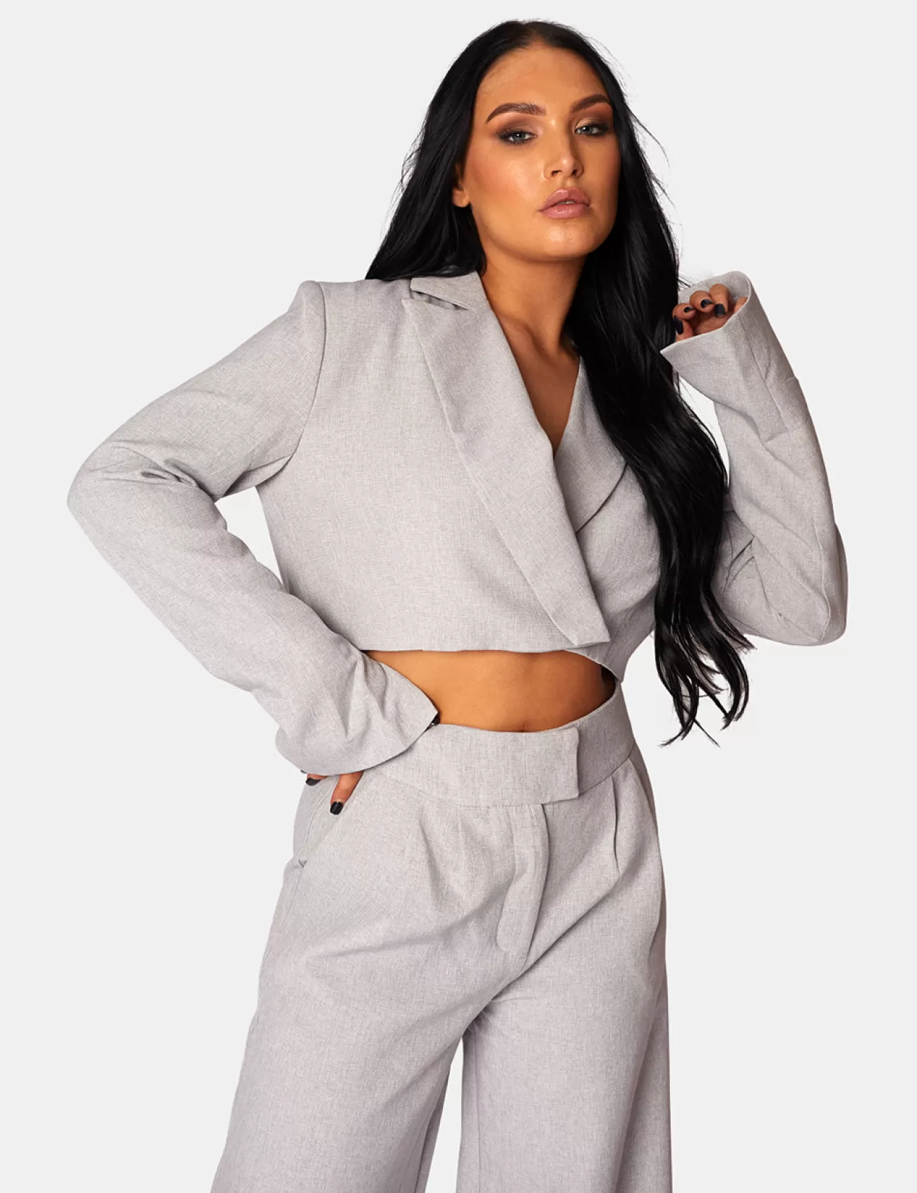 Public Desire Tailored Premium Boxy Cropped Blazer Grey Flash Sale