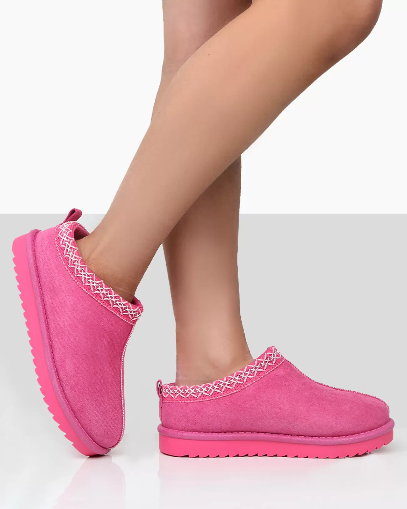 Public Desire Tamsin Faux Suede Embroidered Slipper Boots Pink Shop