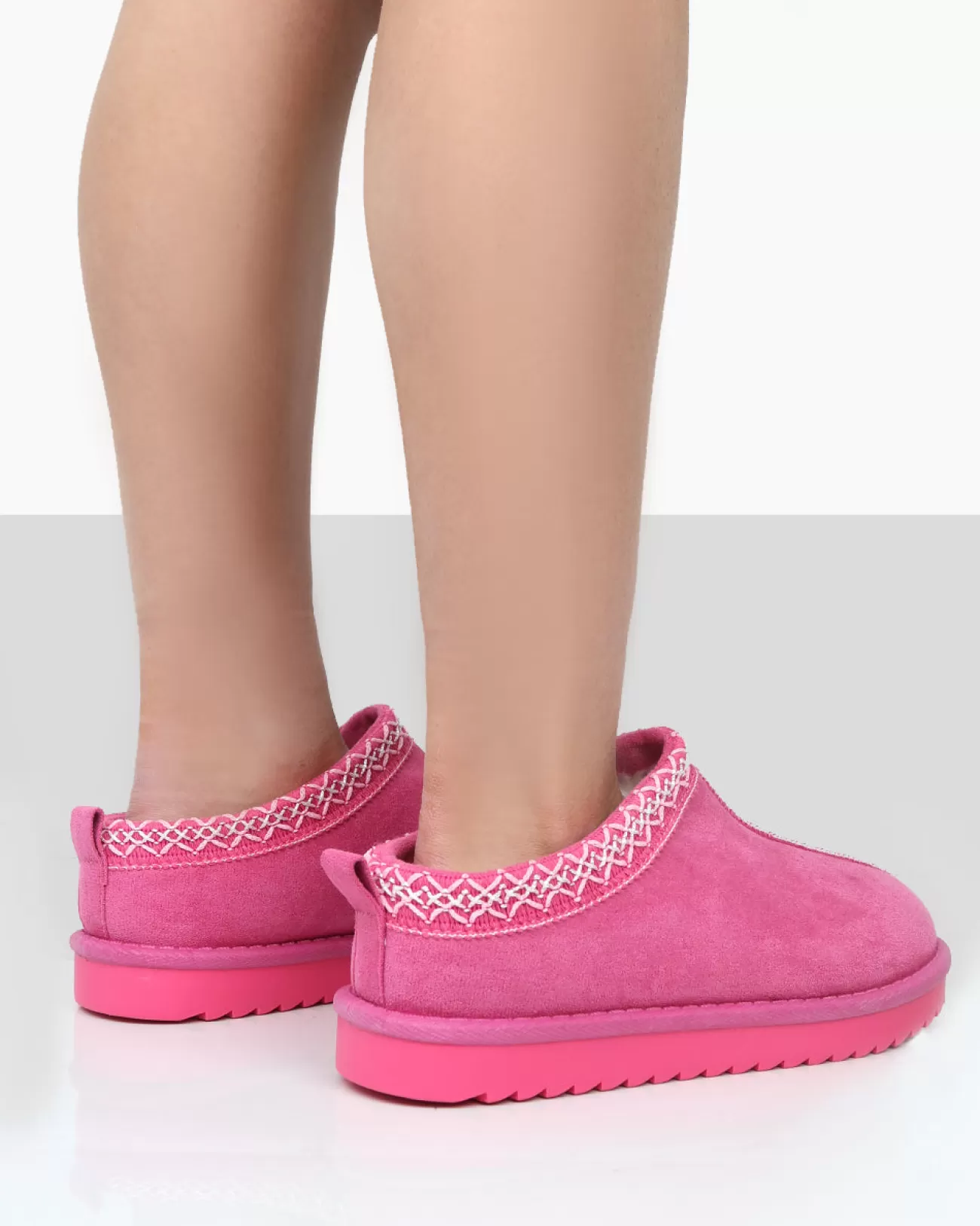 Public Desire Tamsin Faux Suede Embroidered Slipper Boots Pink Shop