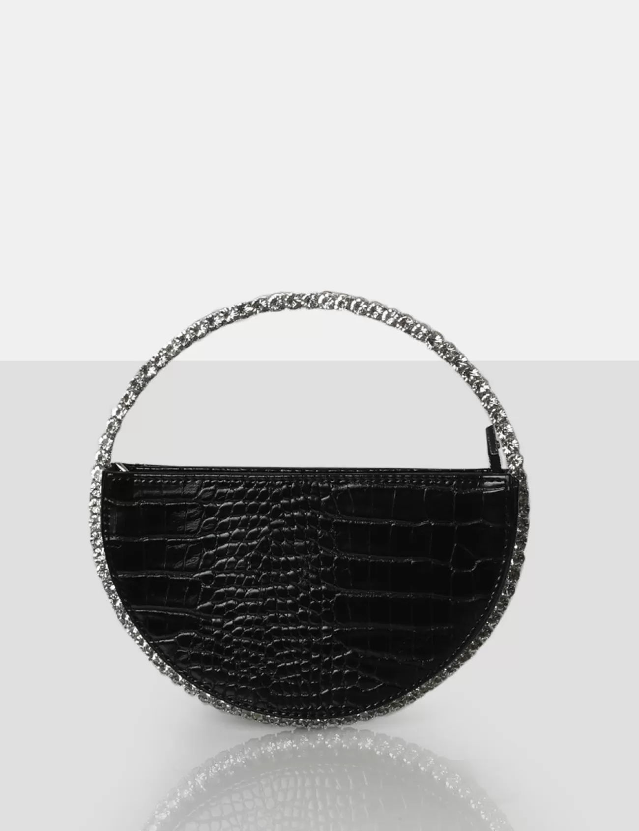 Public Desire The Alessia Croc Circle Diamante Mini Handbag Black Store