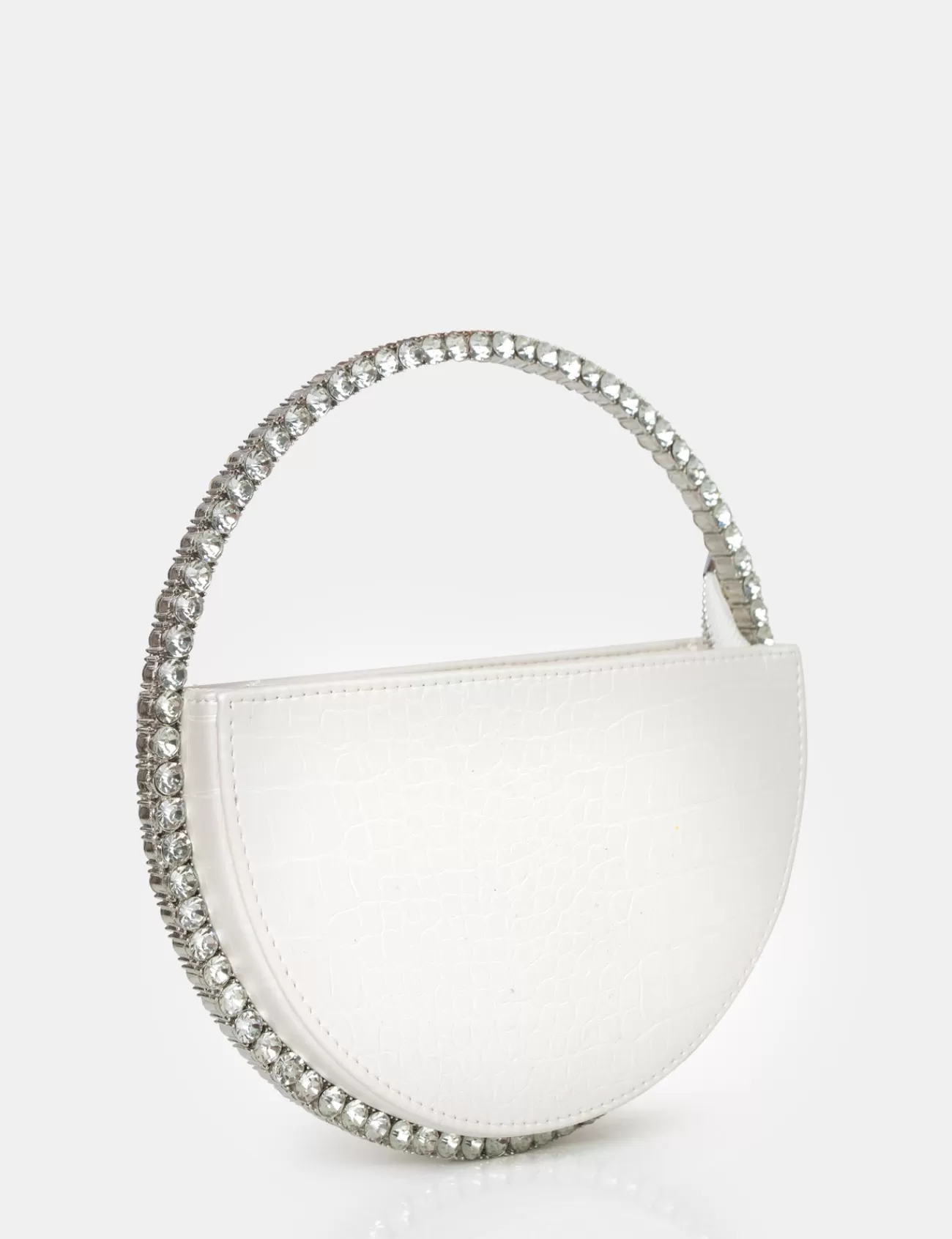 Public Desire The Alessia Croc Pu Circle Diamante Grab Bag White Outlet