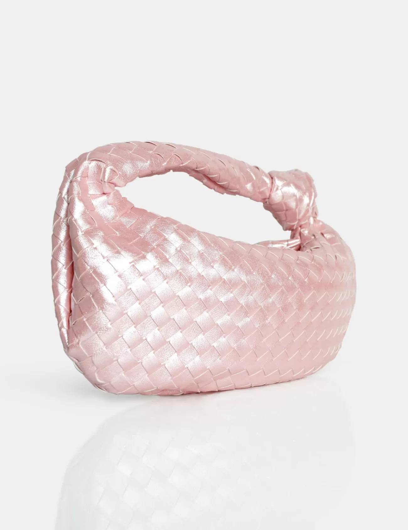 Public Desire The Blame Baby Pearlescent Woven Pu Knot Detail Mini Grab Bag Pink Hot