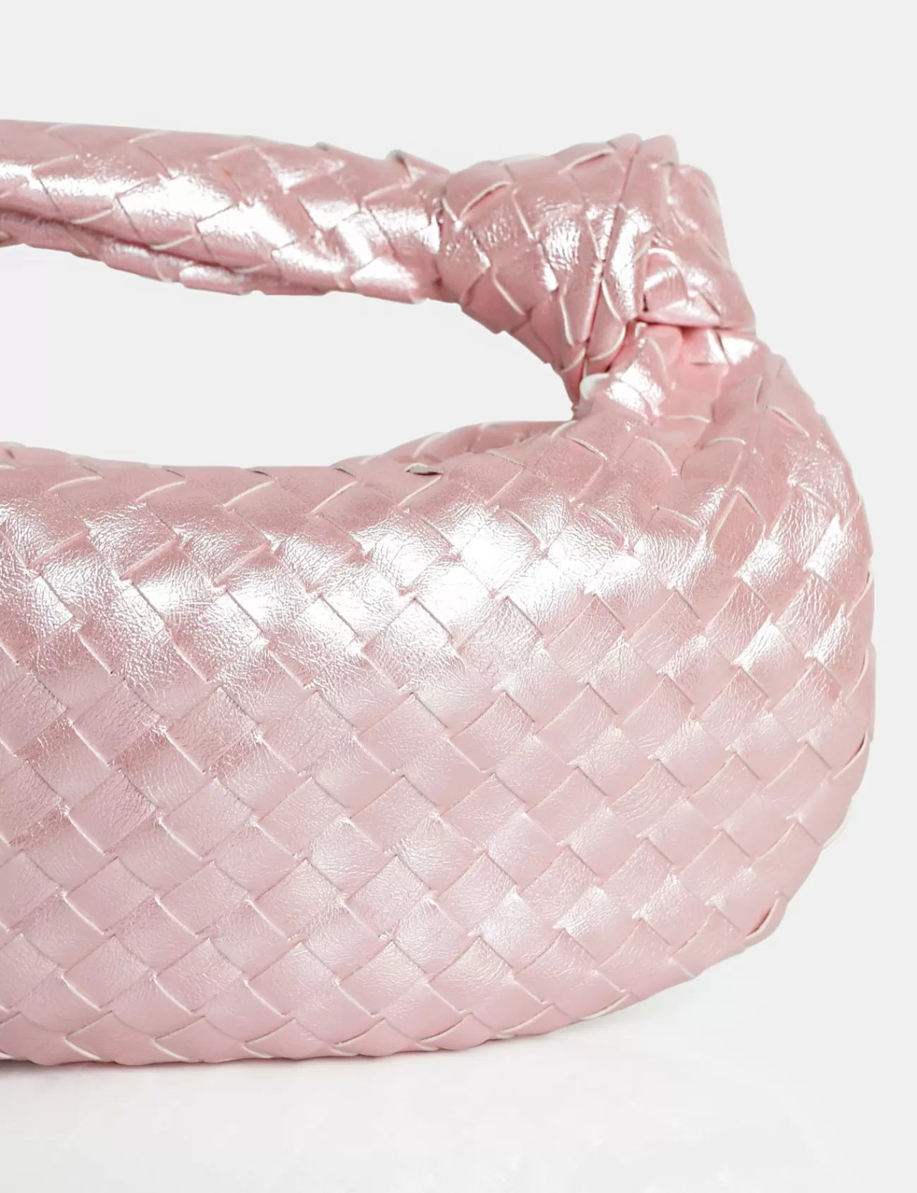 Public Desire The Blame Baby Pearlescent Woven Pu Knot Detail Mini Grab Bag Pink Hot