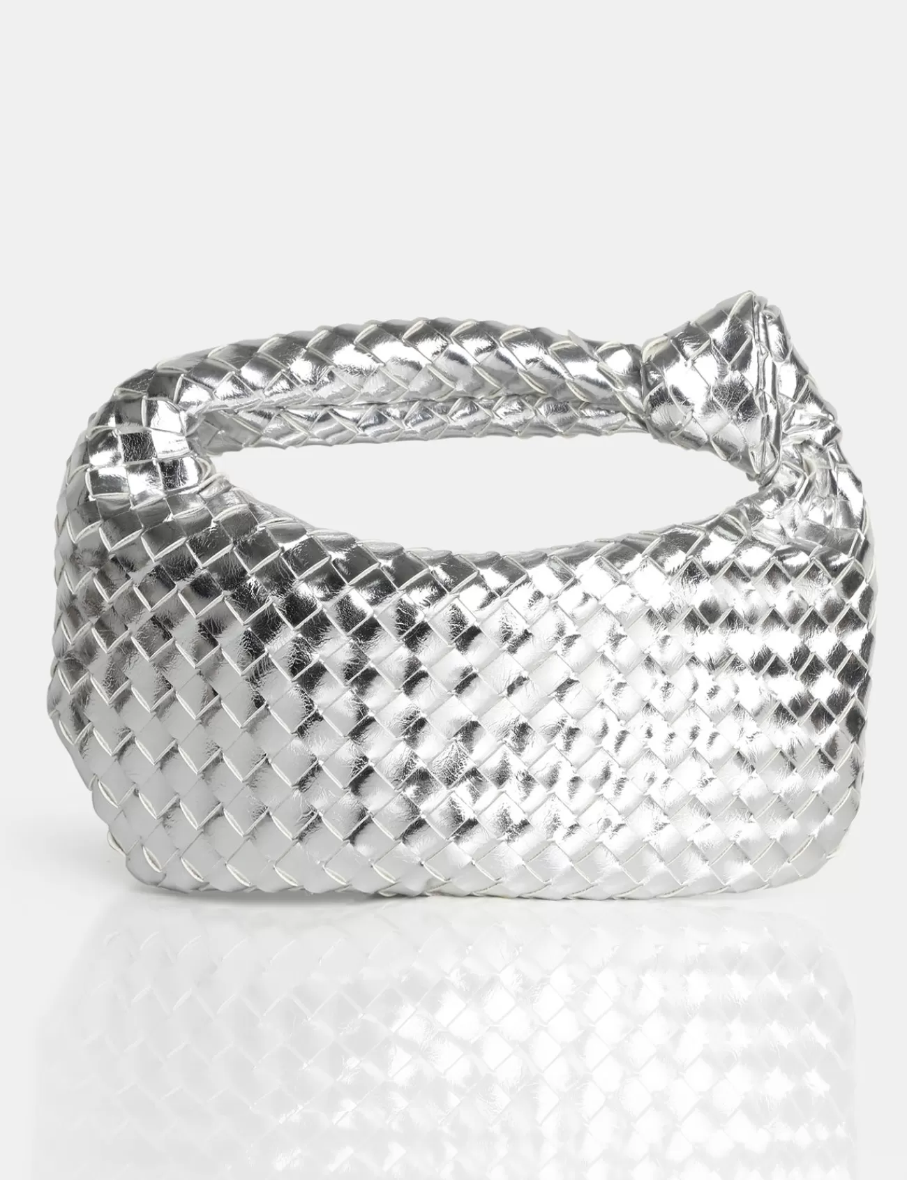 Public Desire The Blame Metallic Mirror Woven Pu Knot Detail Mini Grab Bag Silver Best Sale