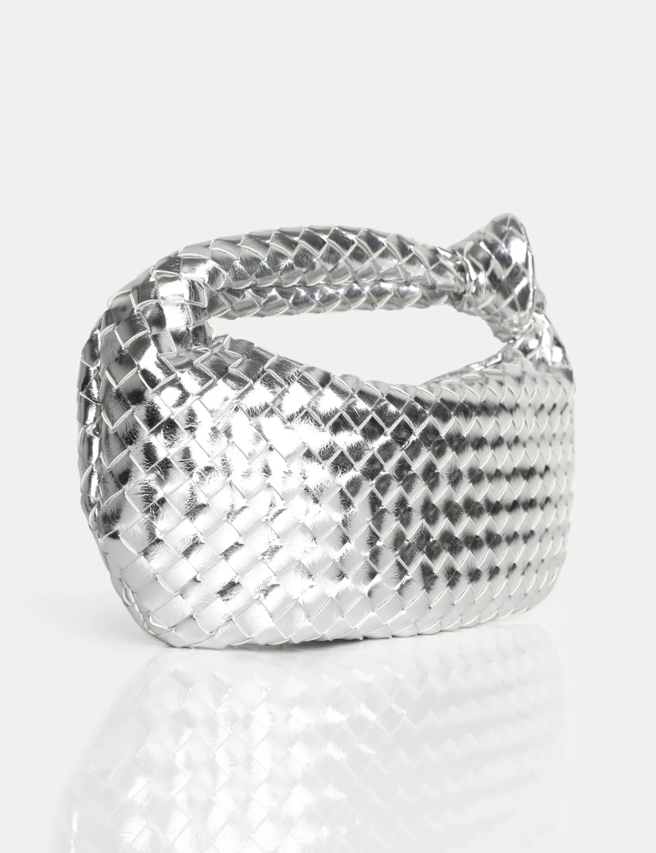 Public Desire The Blame Metallic Mirror Woven Pu Knot Detail Mini Grab Bag Silver Best Sale