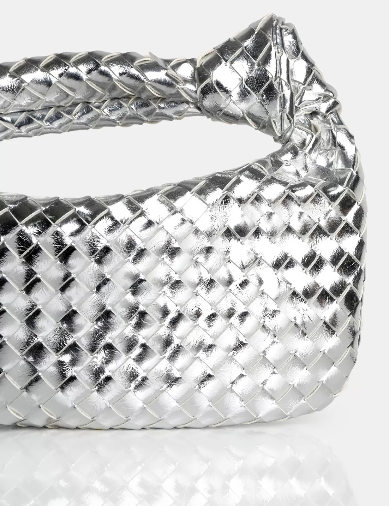 Public Desire The Blame Metallic Mirror Woven Pu Knot Detail Mini Grab Bag Silver Best Sale