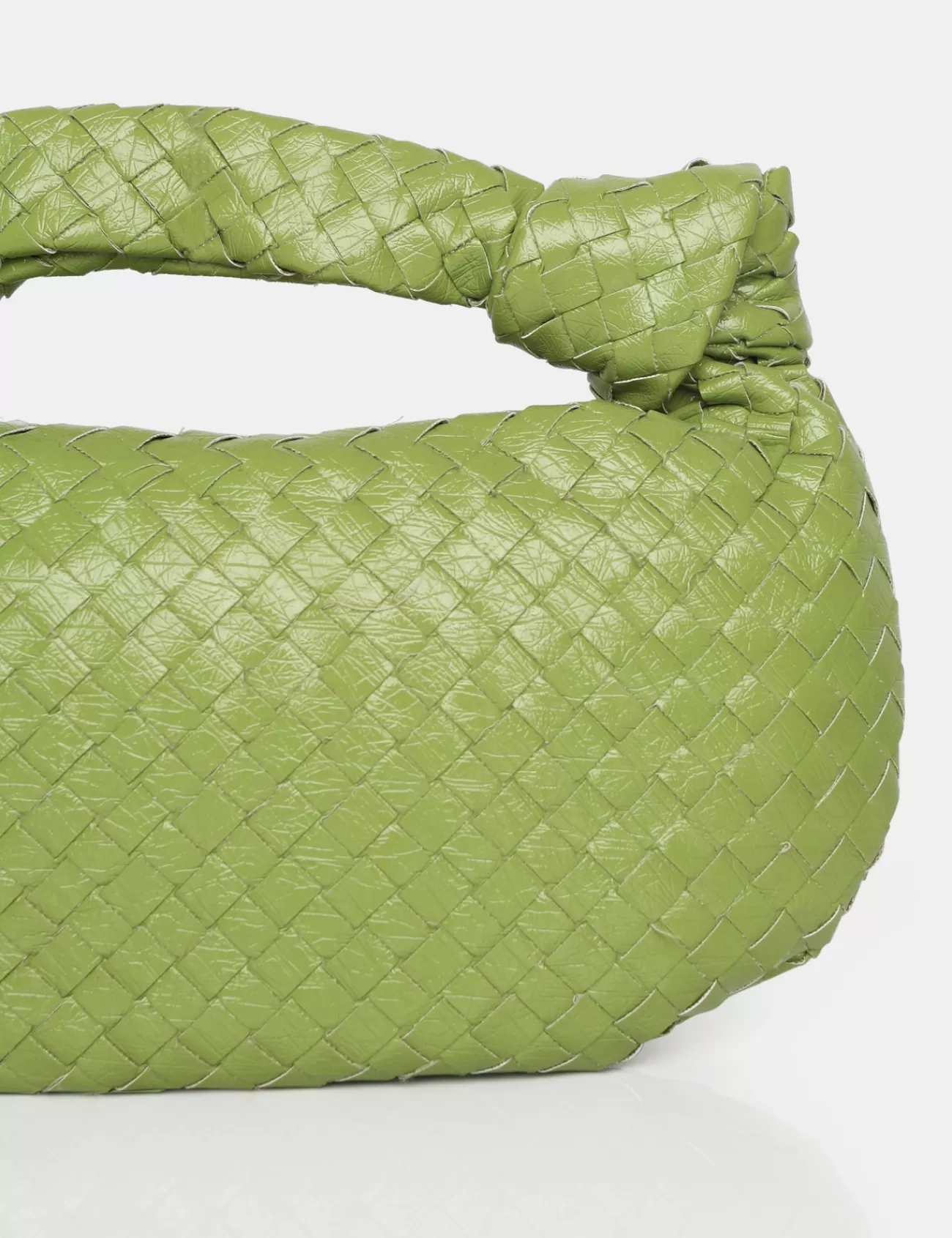 Public Desire The Blame Metallic Woven Pu Knot Detail Mini Grab Bag Green Hot