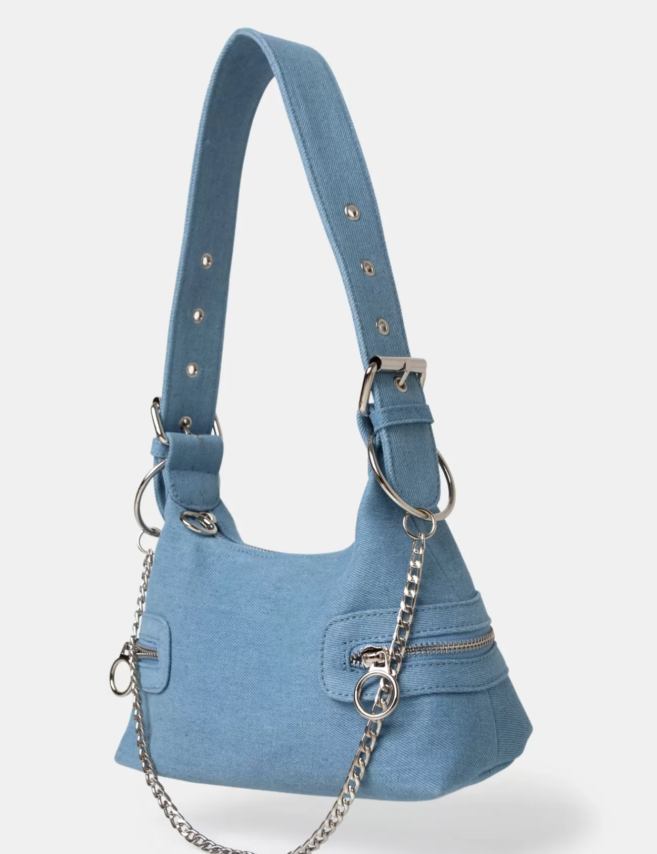 Public Desire The Chain Denim Shoulder Mini Bag Blue Flash Sale