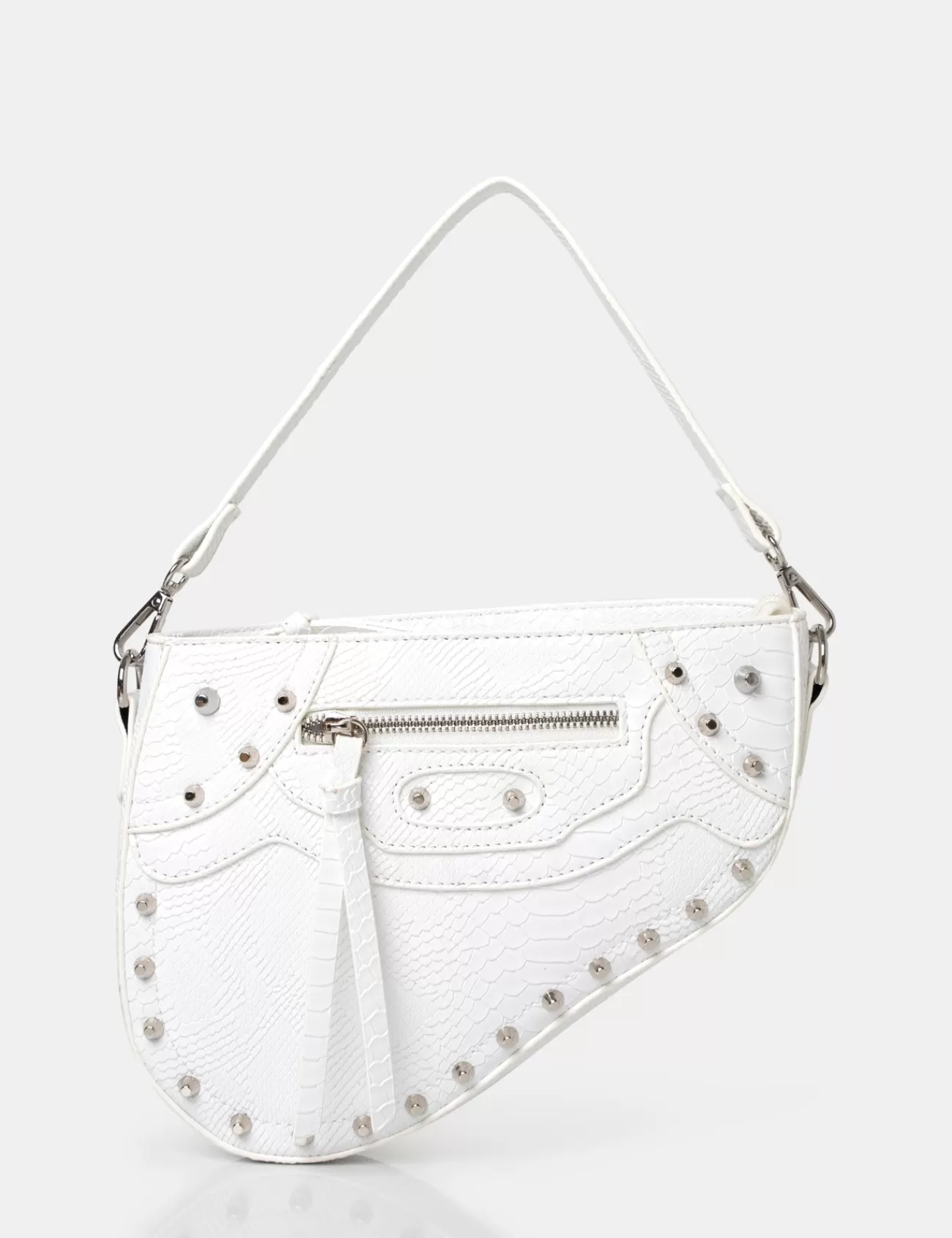 Public Desire The Fox Croc Studded Saddle Shoulder Bag White Store