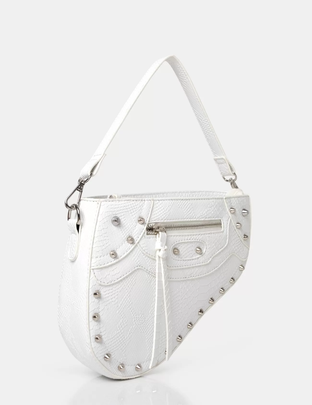 Public Desire The Fox Croc Studded Saddle Shoulder Bag White Store