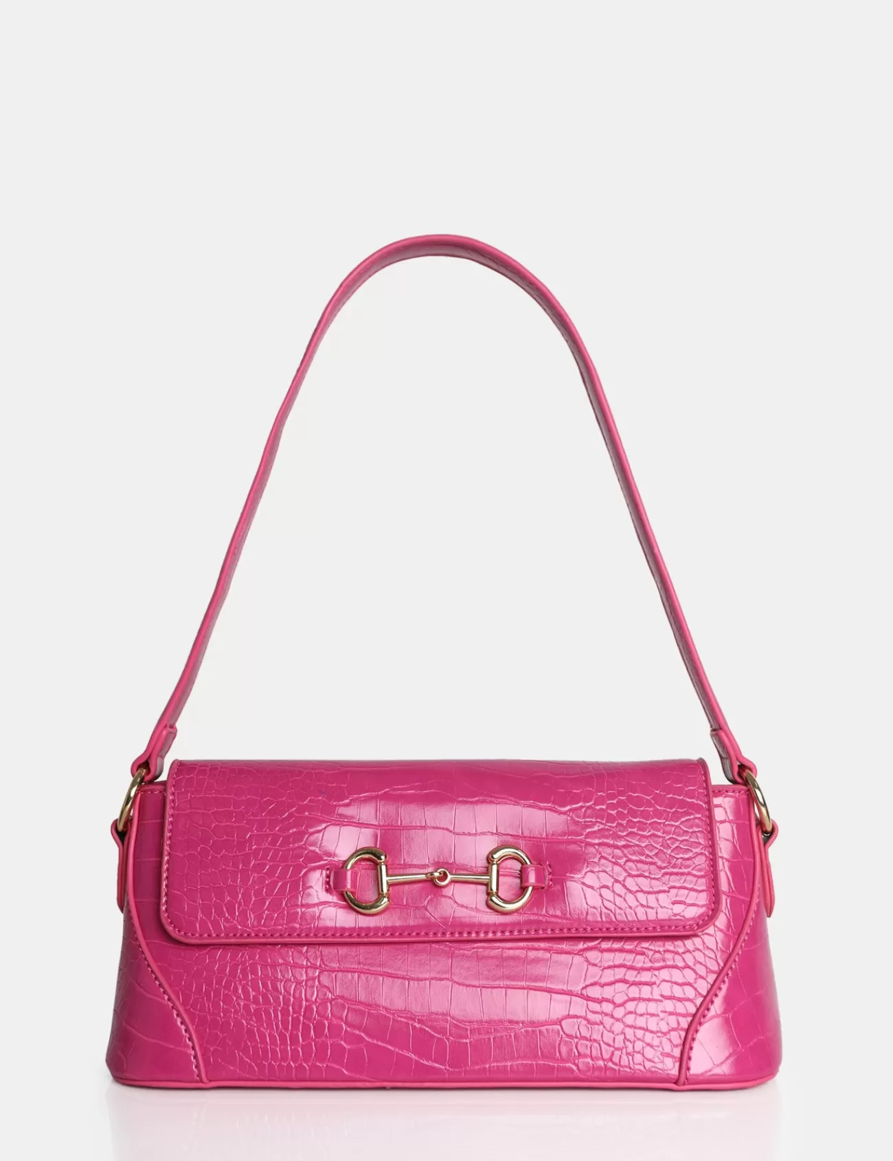 Public Desire The Issy Croc Pu Buckle Shoulder Bag Pink Cheap