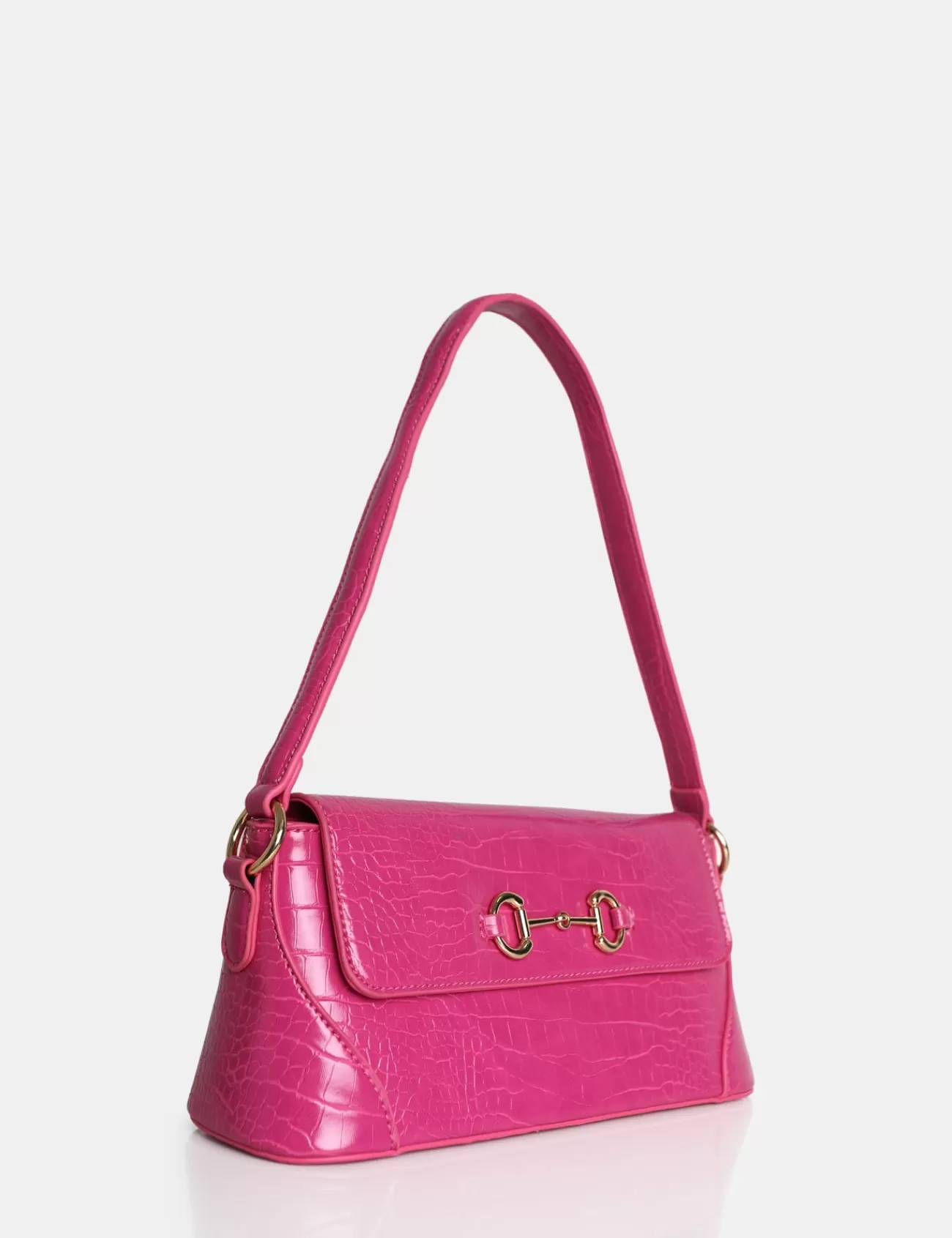 Public Desire The Issy Croc Pu Buckle Shoulder Bag Pink Cheap