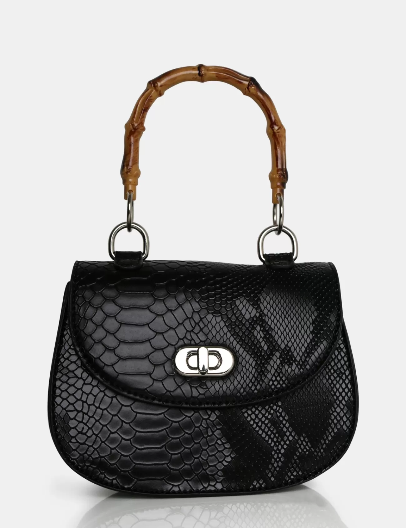 Public Desire The Kalena Croc Bamboo Handle Mini Bag Black Cheap