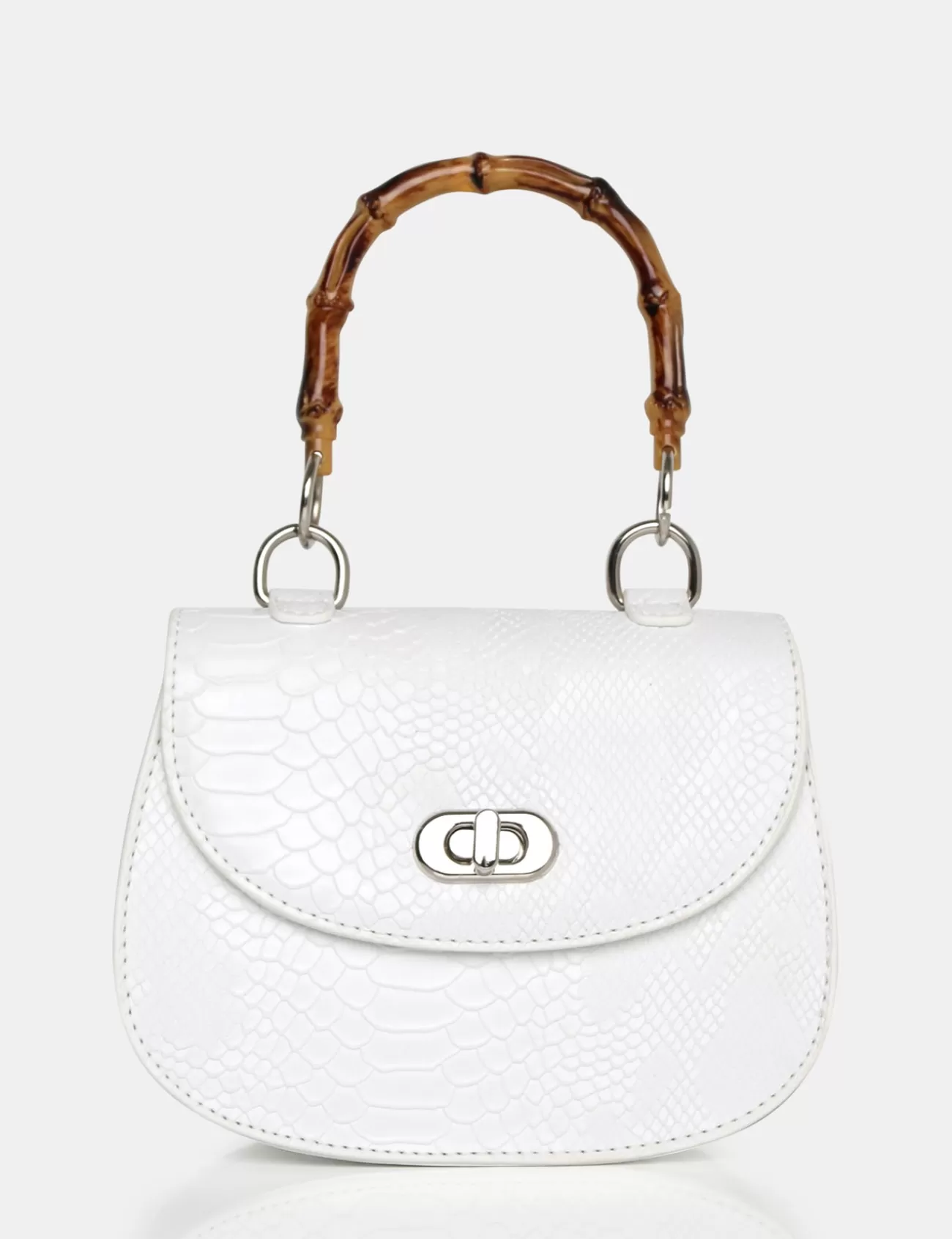 Public Desire The Kalena Croc Bamboo Handle Mini Bag White Outlet