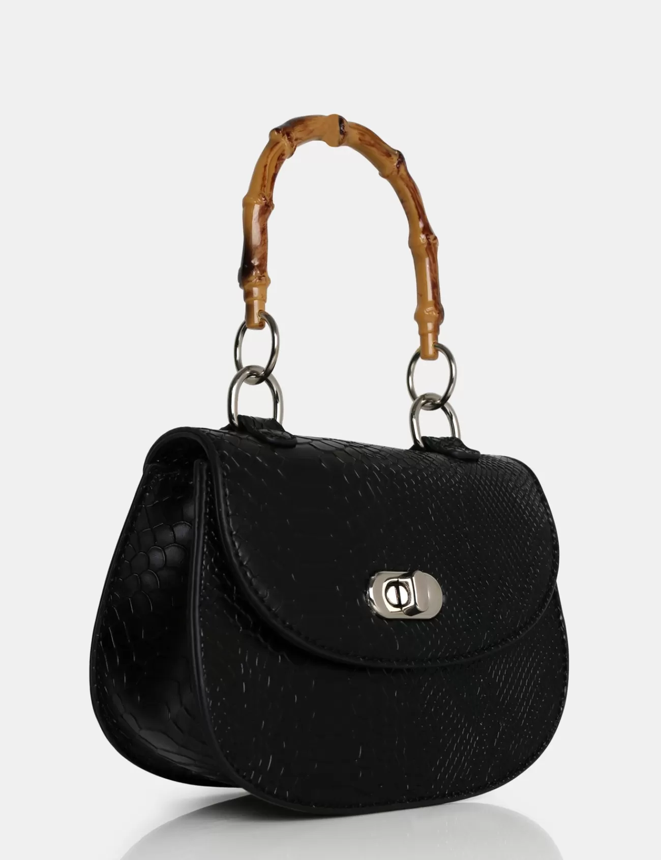 Public Desire The Kalena Croc Bamboo Handle Mini Bag Black Cheap