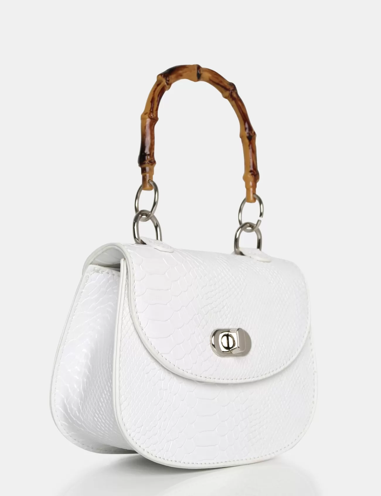 Public Desire The Kalena Croc Bamboo Handle Mini Bag White Outlet