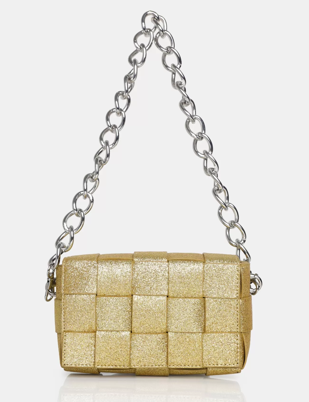 Public Desire The Mayan Glitter Weave Gold Chain Detail Shoulder Bag Champagne Cheap