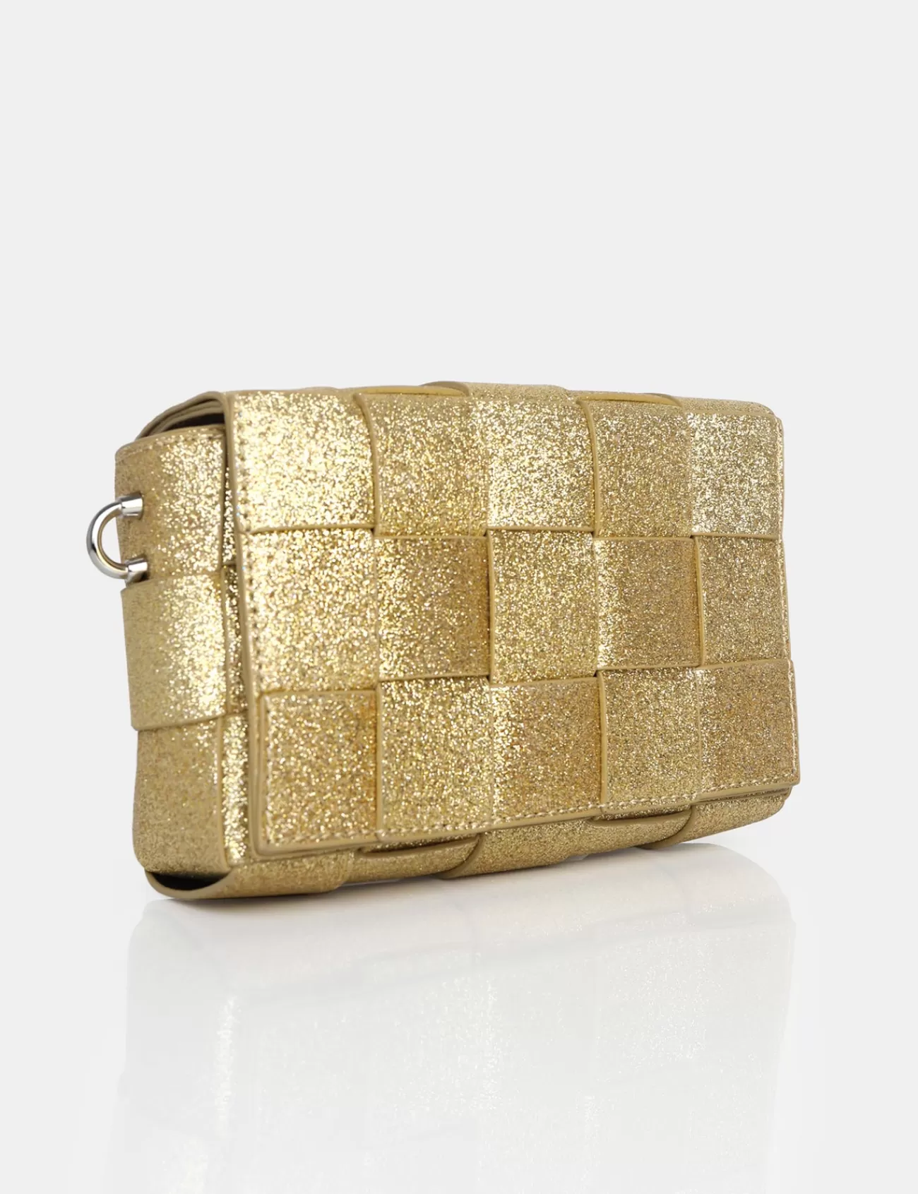 Public Desire The Mayan Glitter Weave Gold Chain Detail Shoulder Bag Champagne Cheap