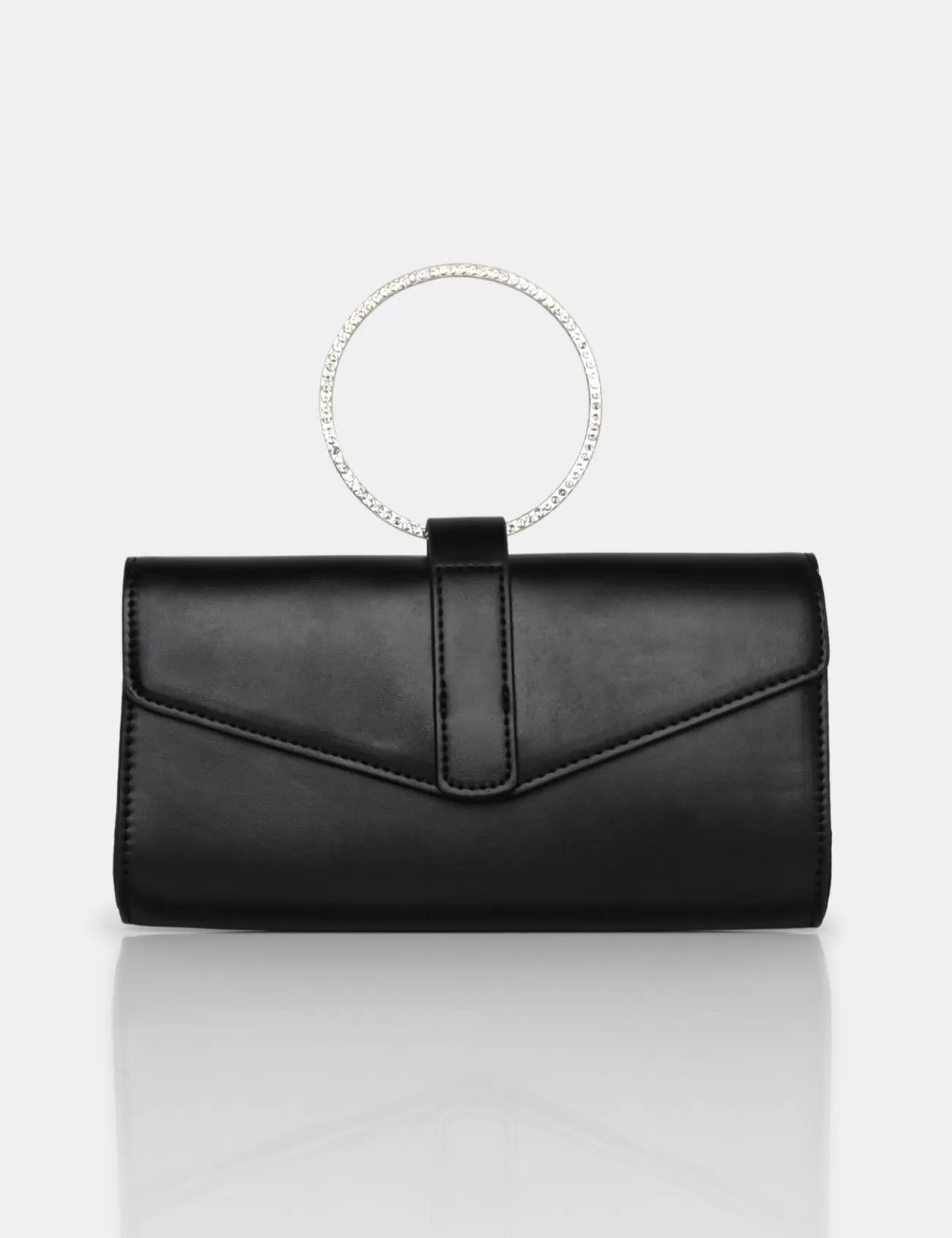 Public Desire The Pammy Pu Diamante Handle Envelope Clutch Black Fashion