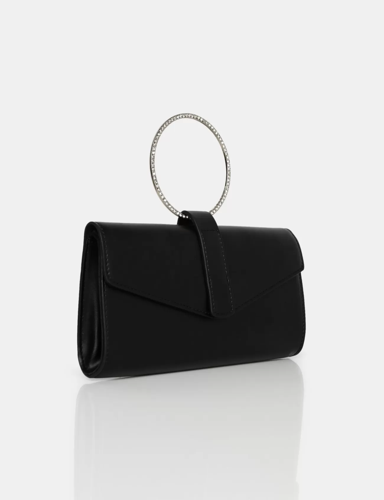 Public Desire The Pammy Pu Diamante Handle Envelope Clutch Black Fashion