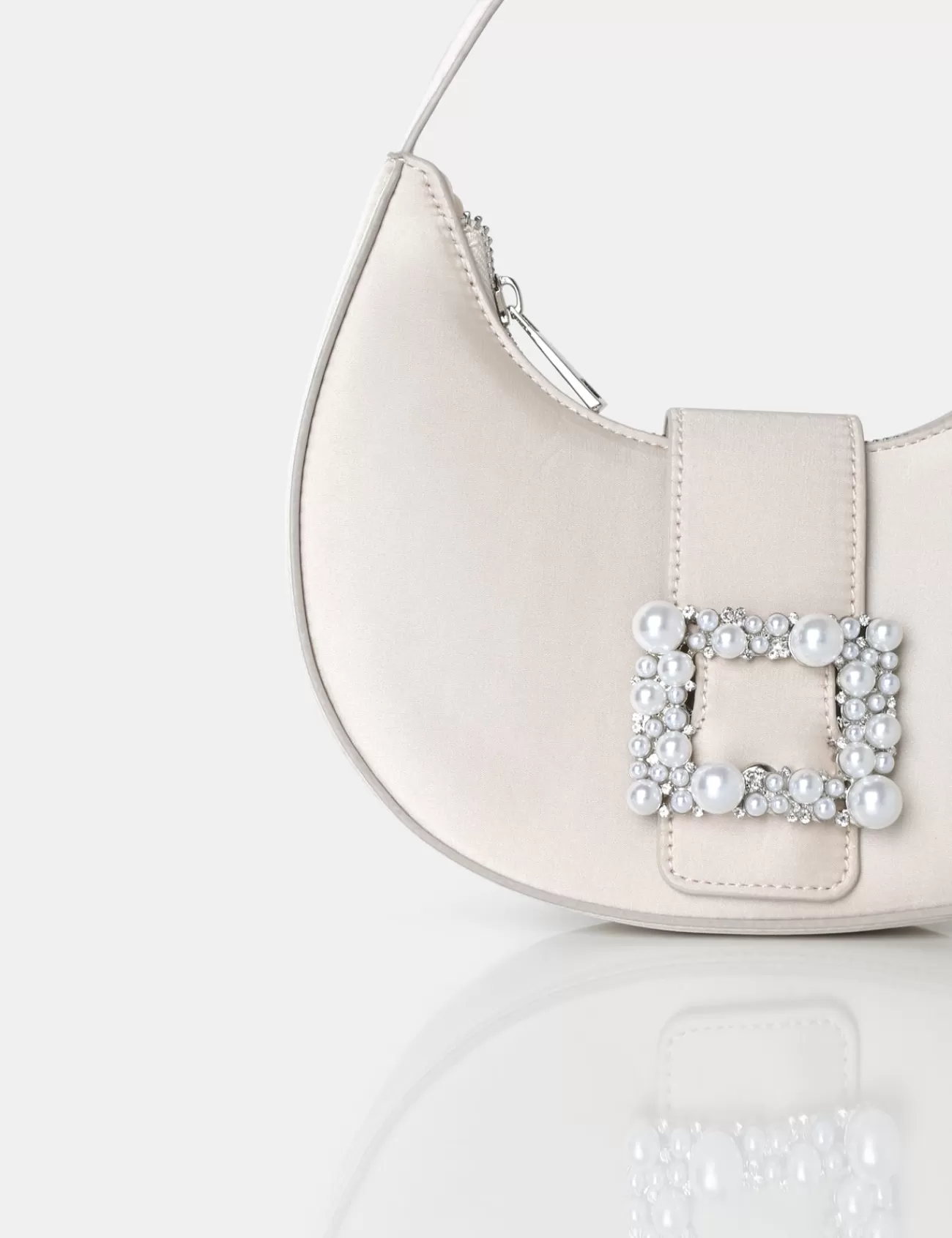 Public Desire The Pearl Satin Pearled Buckle Mini Bag Champagne Clearance