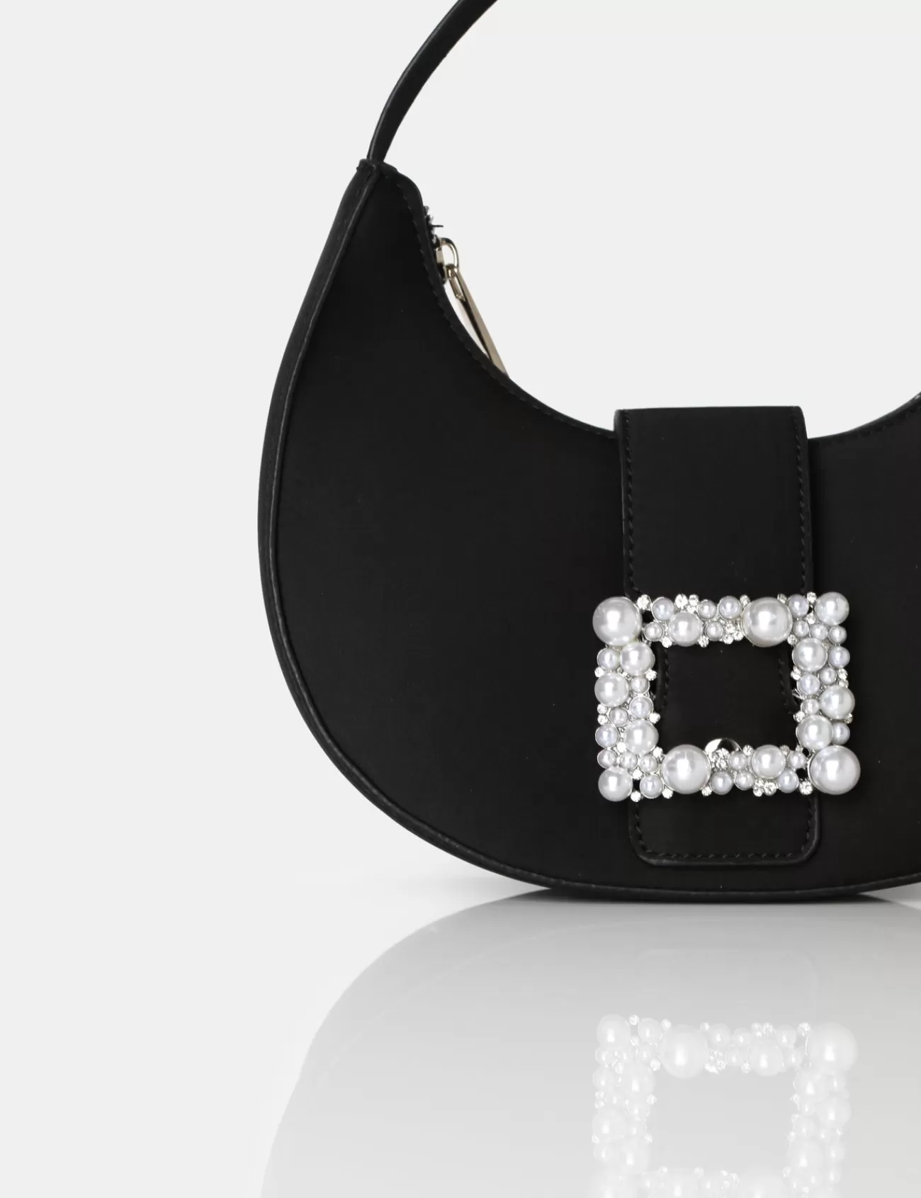 Public Desire The Pearl Satin Pearled Buckle Mini Bag Black Hot