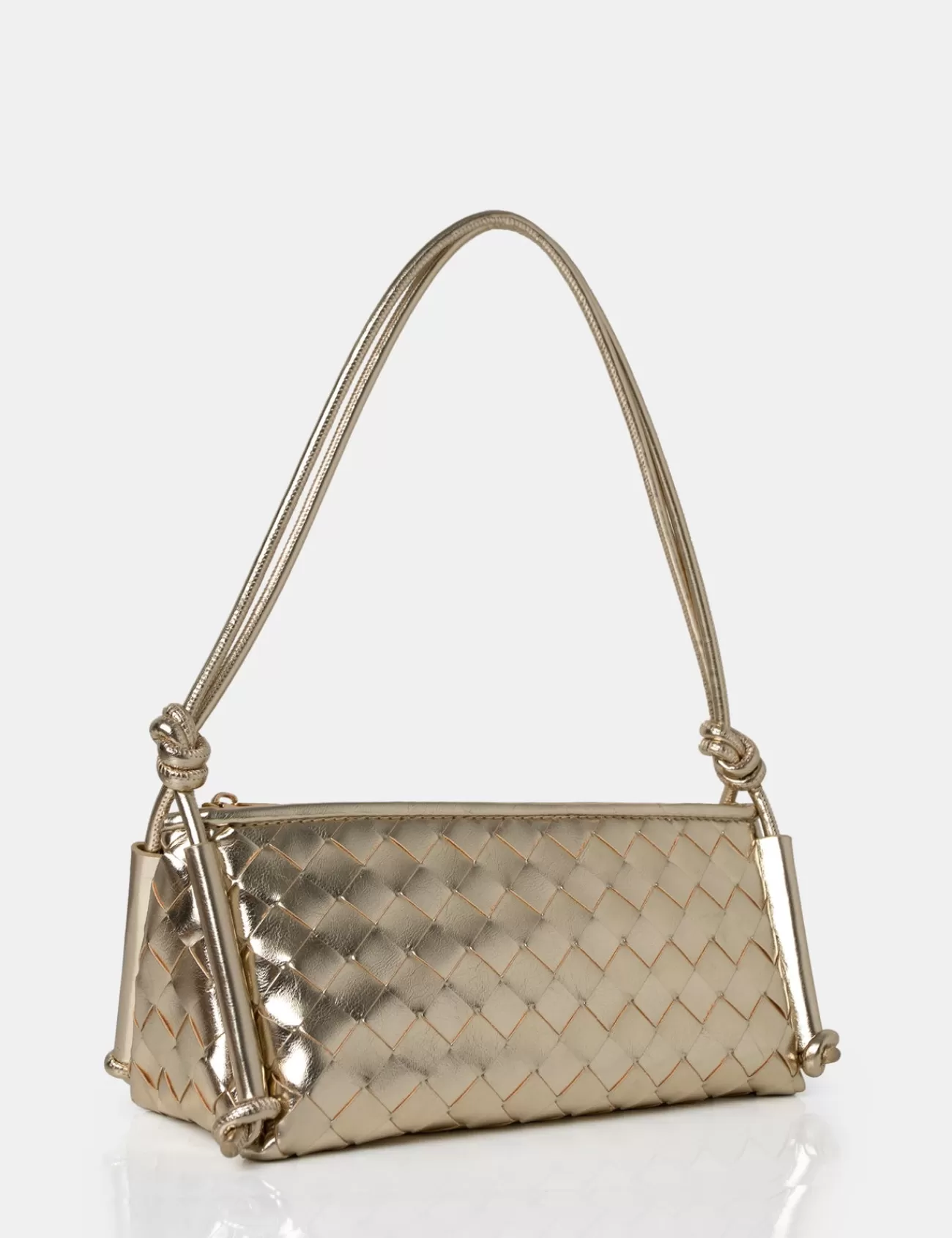 Public Desire The Tate Woven Oblong Knotted Handle Shoulder Bag Gold New