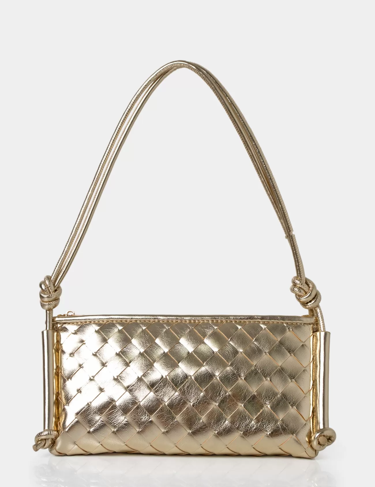 Public Desire The Tate Woven Oblong Knotted Handle Shoulder Bag Gold New