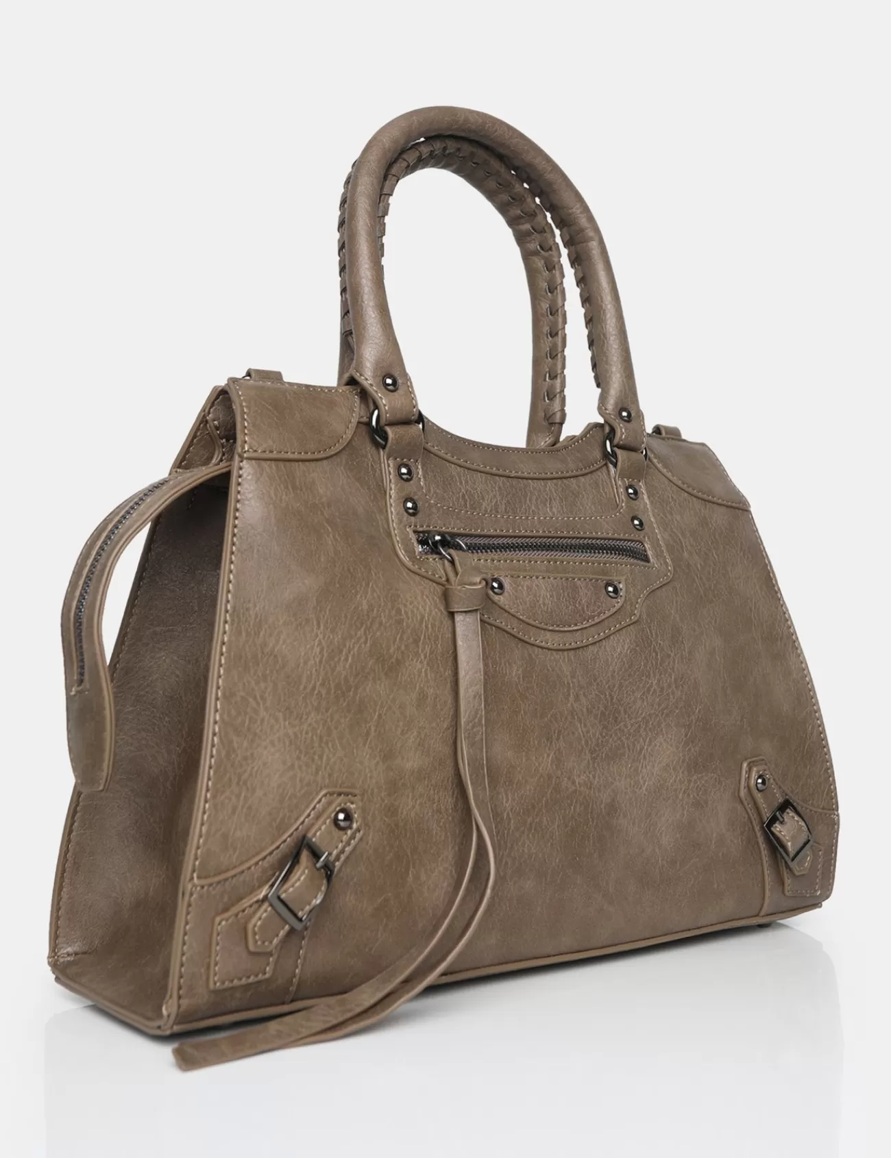 Public Desire The Willa Metallic Zip Detail Tote Bag Grey Fashion