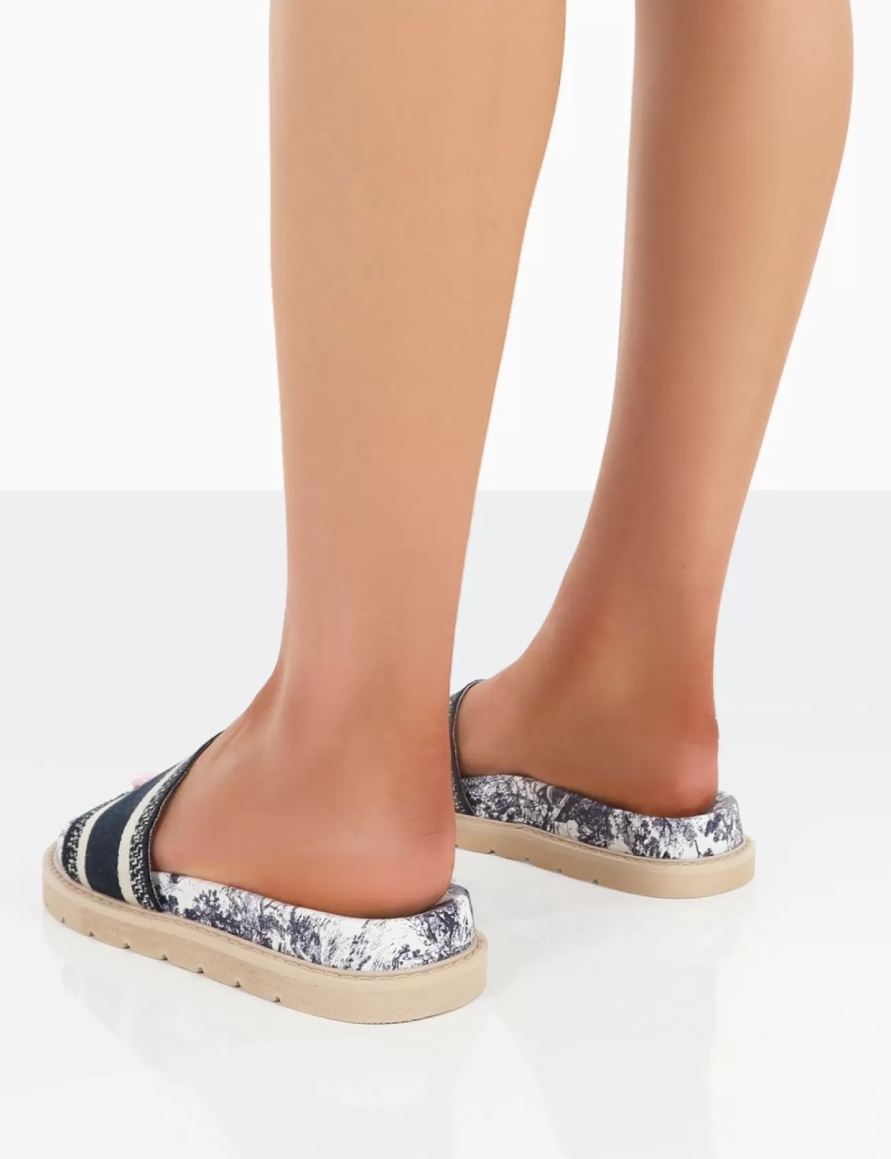 Public Desire Toile Embroidered Print Slide Sandals Navy Outlet