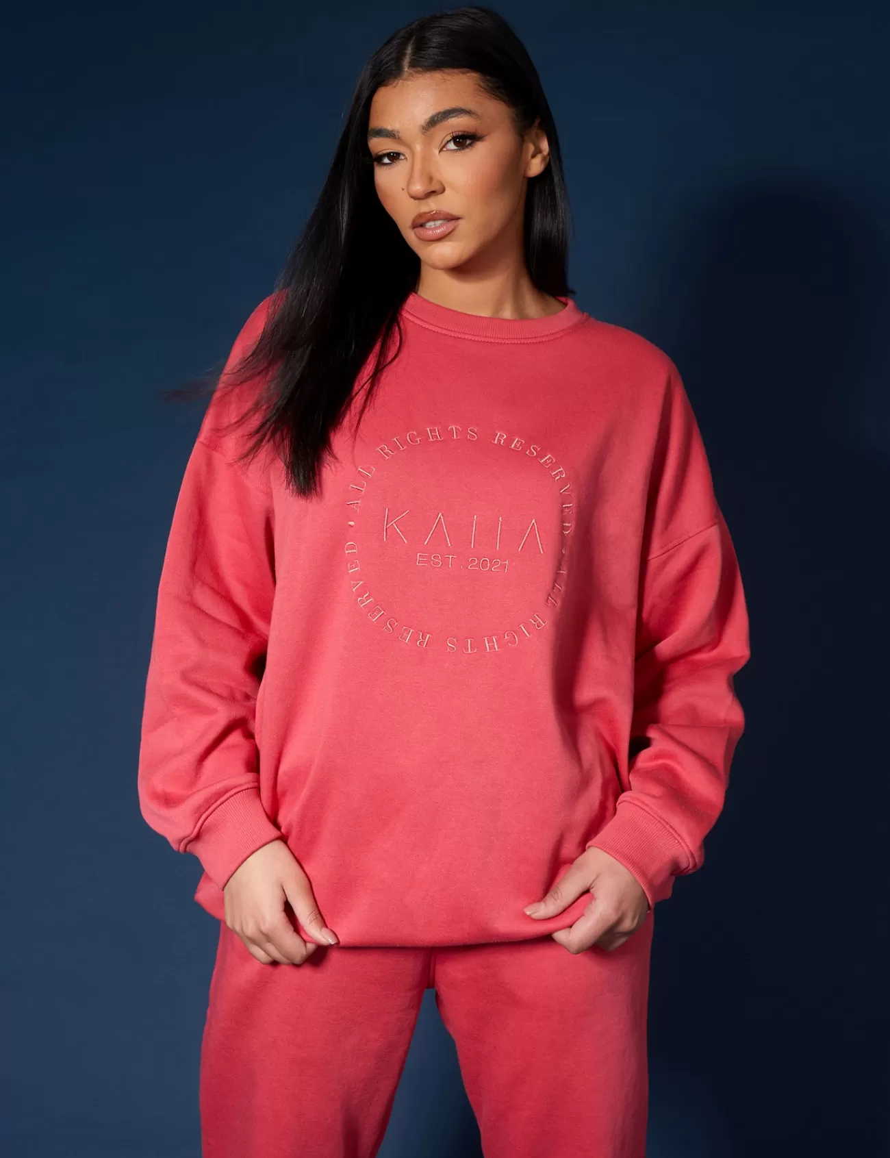 Public Desire Tonal Embroidery Sweatshirt Coral Sale