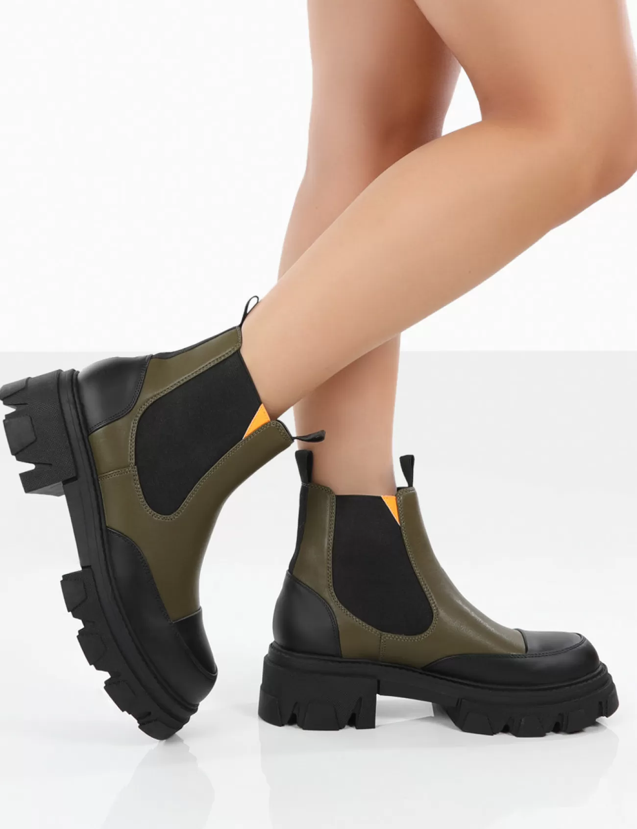 Public Desire Trance Khaki Chunky Sole Chelsea Boots Green Best Sale