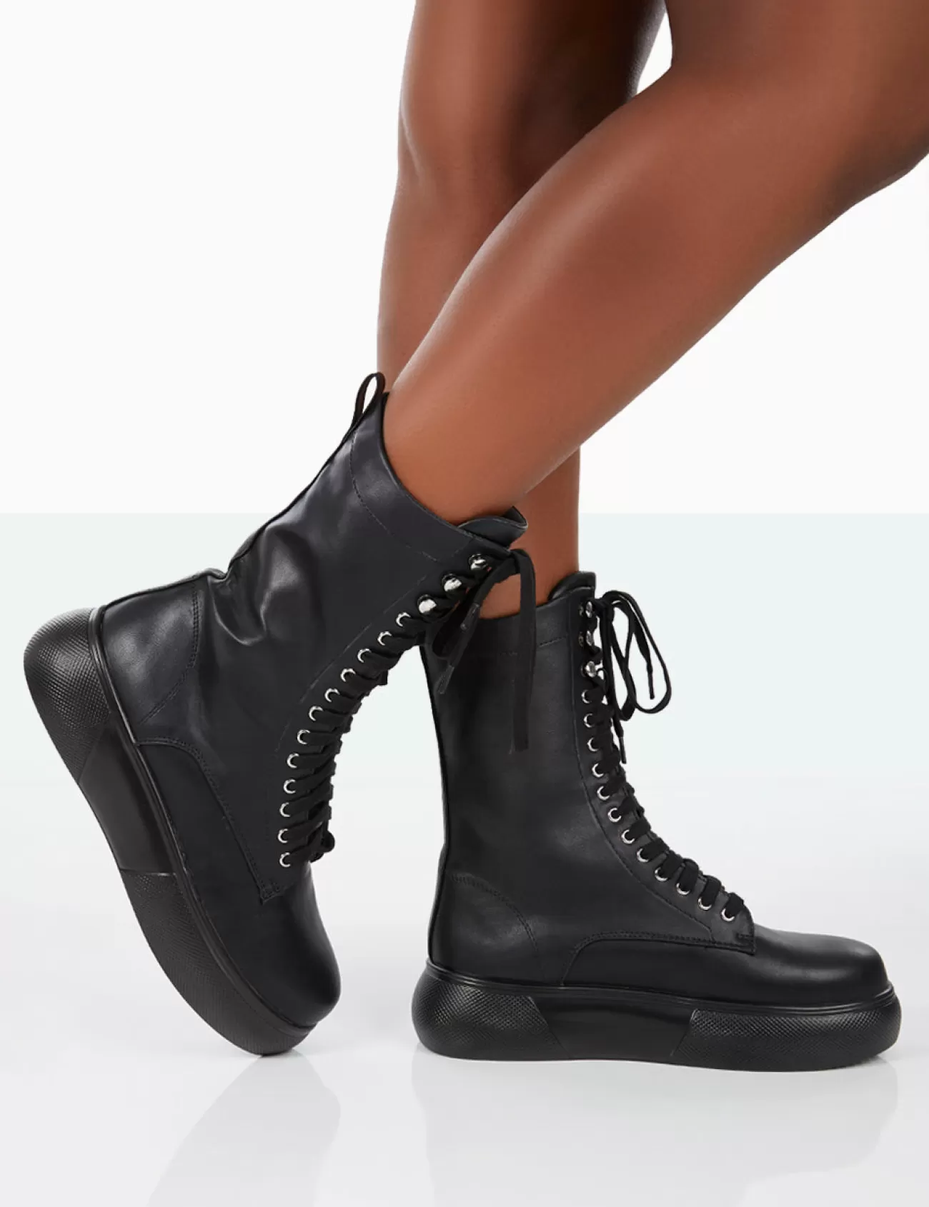 Public Desire Travis Pu Lace Up Platform Chunky Sole Boots Black Shop