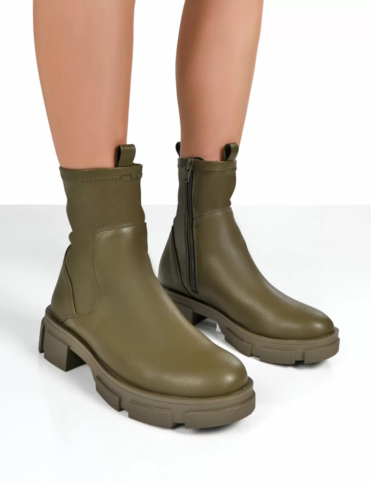 Public Desire Treat Chunky Ankle Boots Green Best Sale