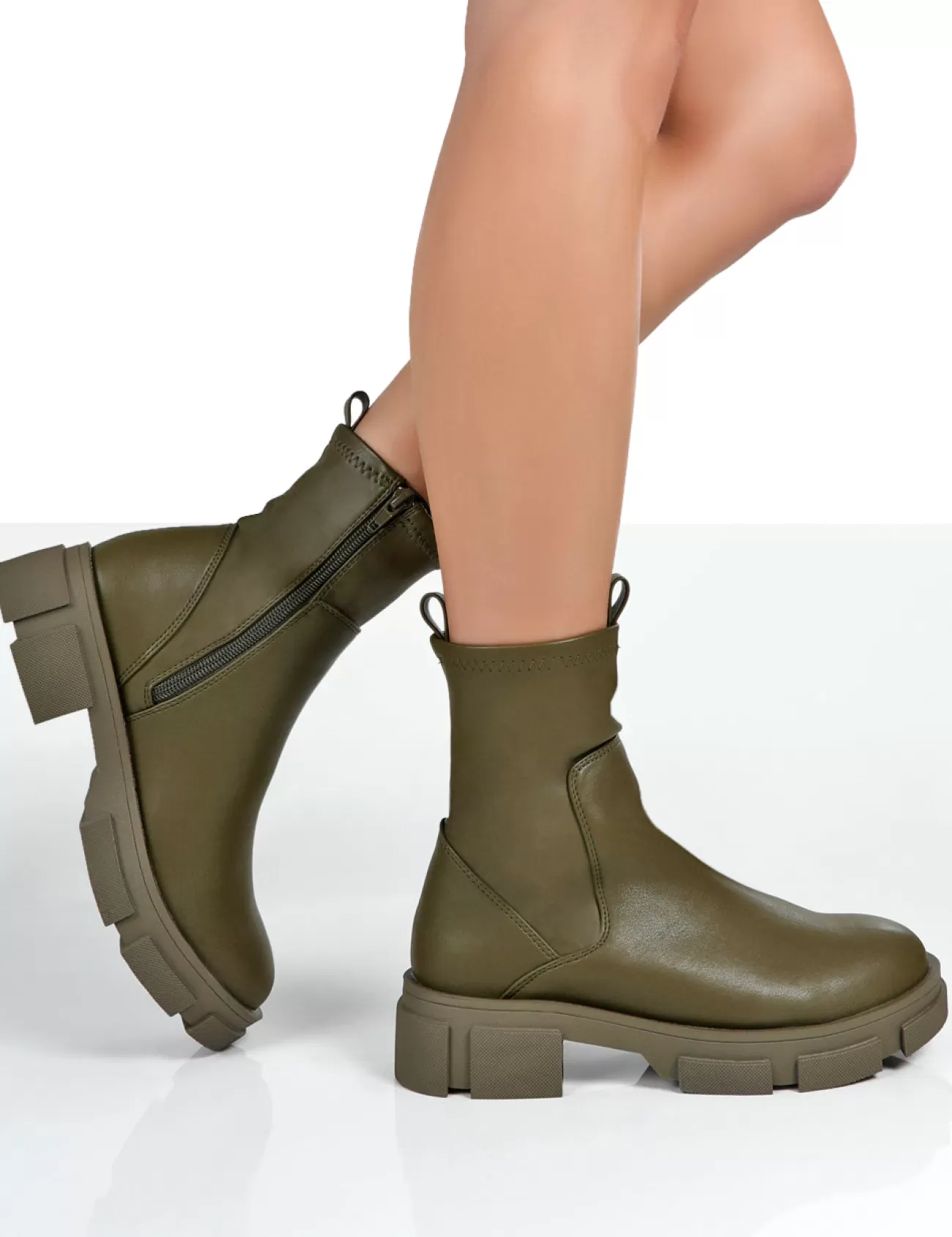 Public Desire Treat Chunky Ankle Boots Green Best Sale