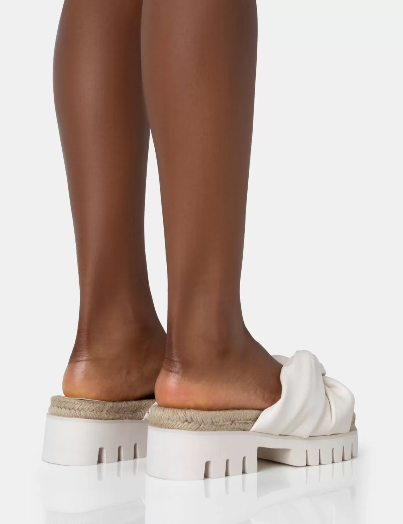 Public Desire Trina Pu Raffia Twist Strap Slider Sandals Ecru Outlet