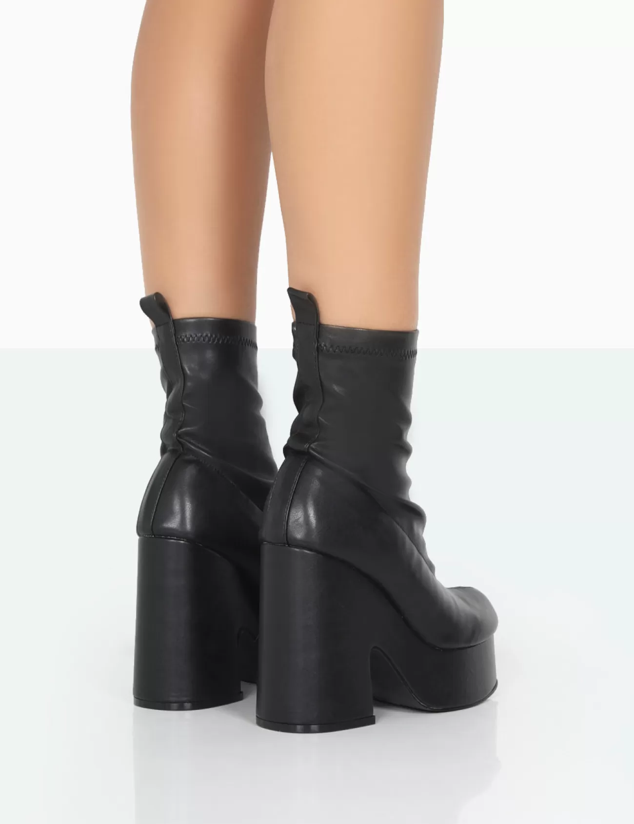 Public Desire Trix Black Stretch Pu Platform Ankle Boots Best