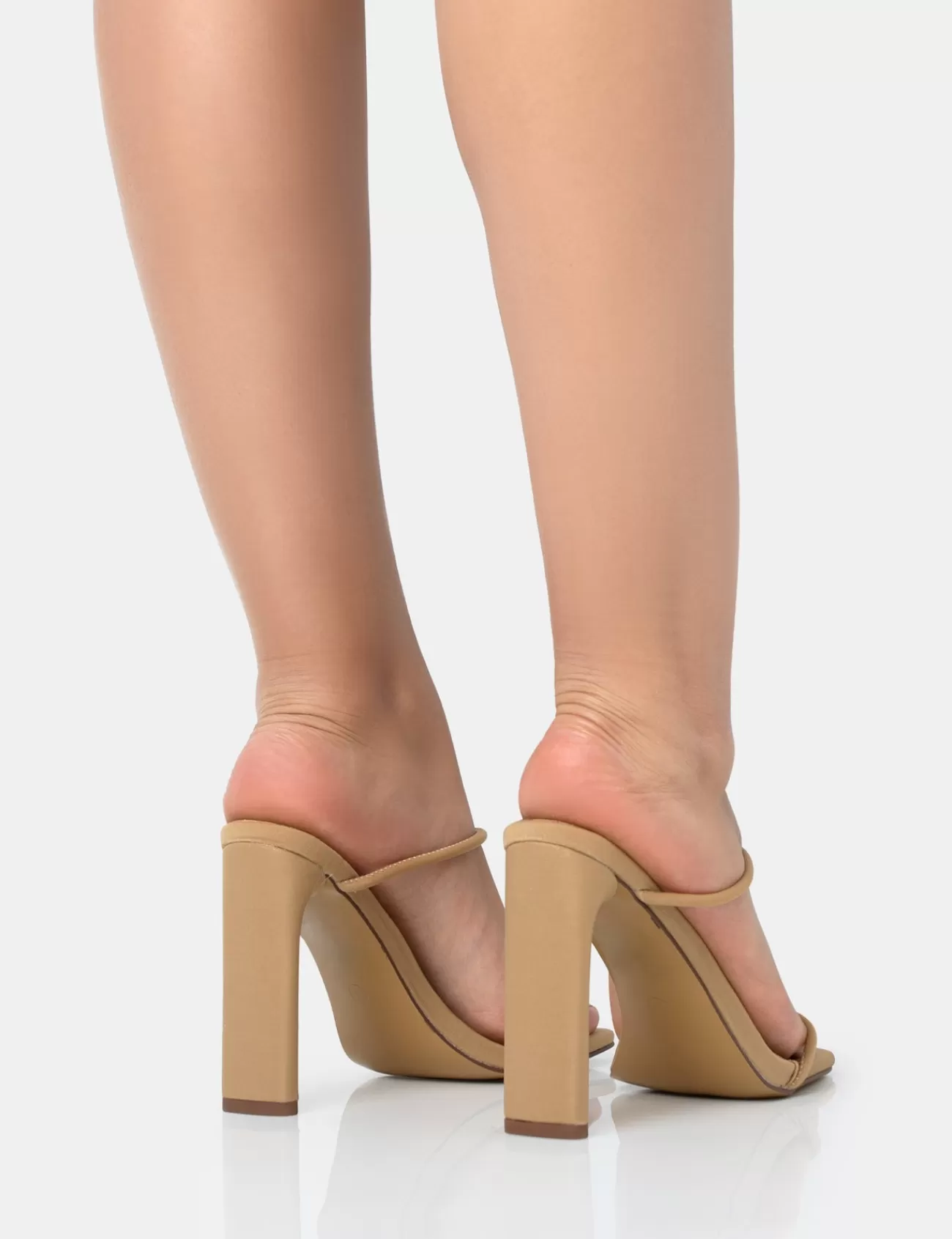 Public Desire True Camel Nylon Strappy Barely There Square Toe Flat Block Heels Fashion