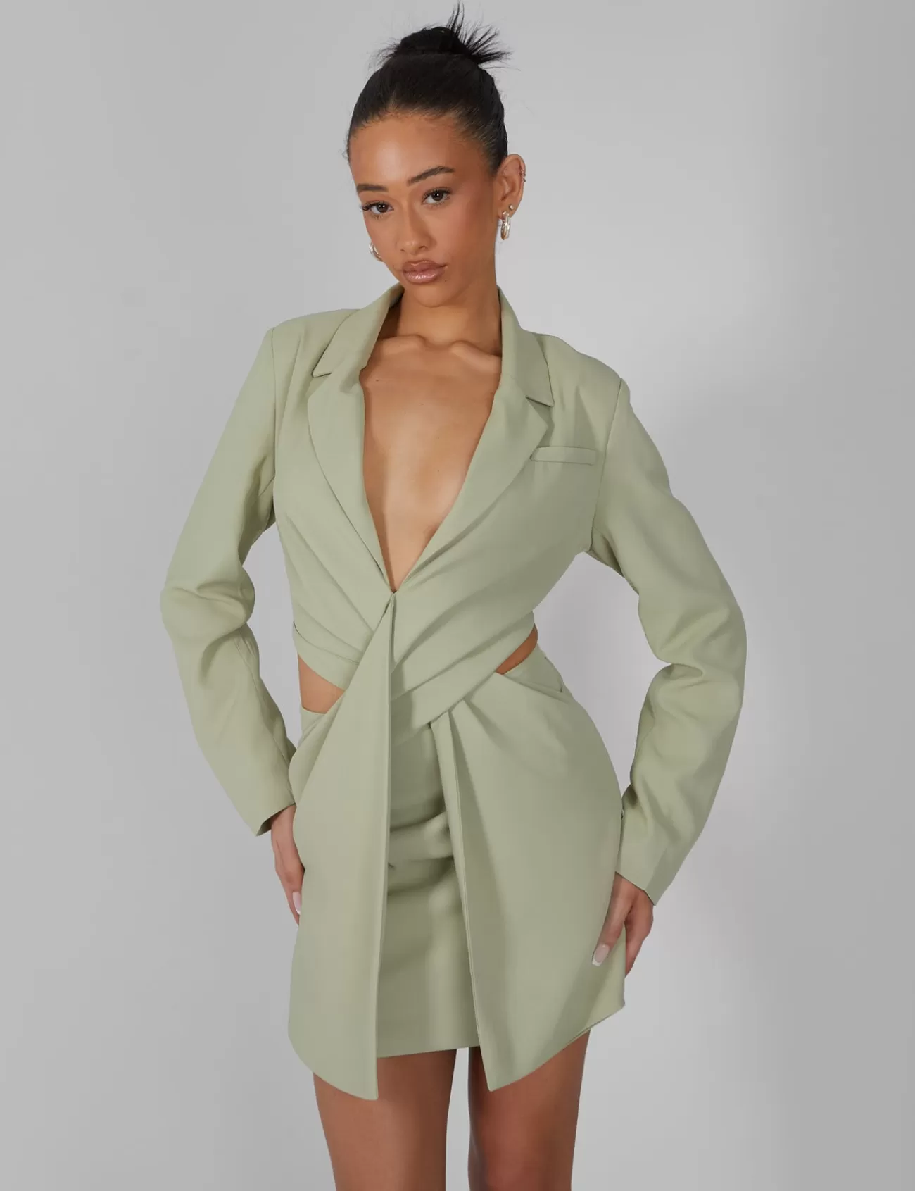 Public Desire Twist Front Blazer Dress Sage Sale