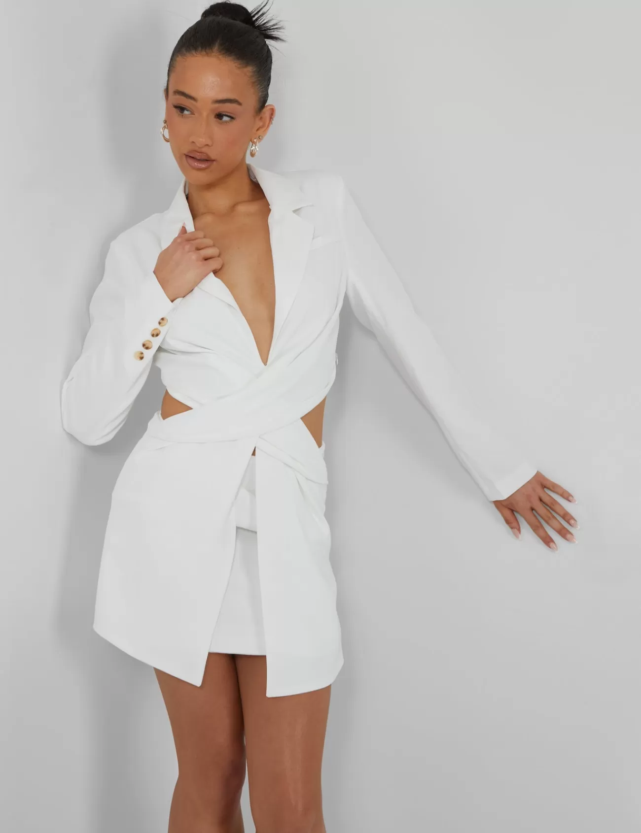 Public Desire Twist Front Blazer Dress Ivory Discount
