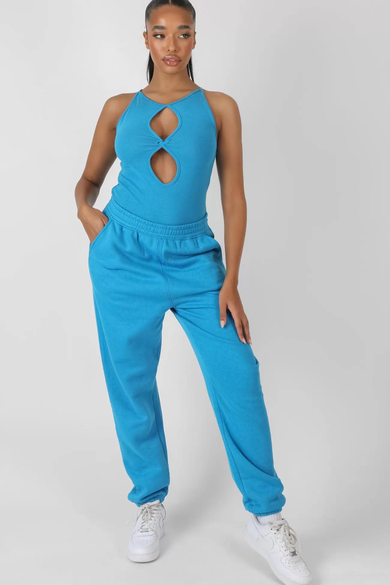 Public Desire Twist Keyhole Sleeveless Bodysuit Blue Clearance
