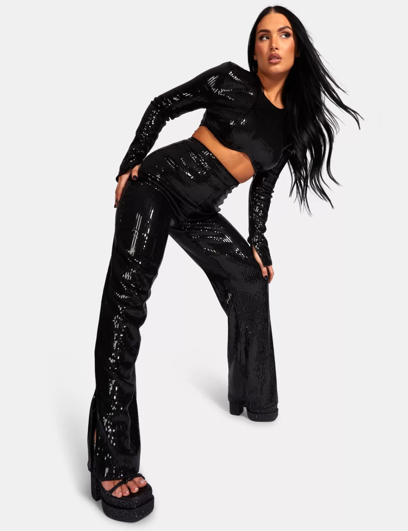 Public Desire Ultimate Sequin Wide Leg Trouser Black Cheap