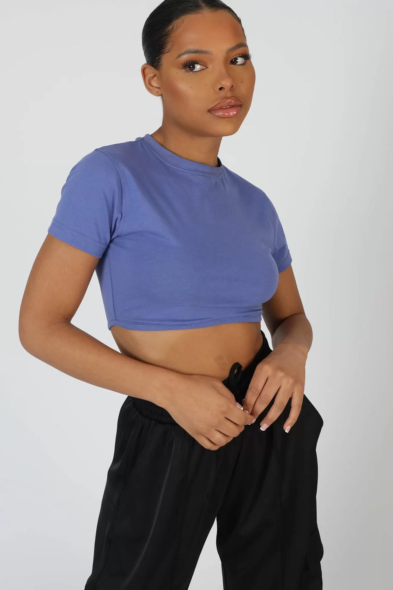 Public Desire Ultimate Short Sleeve Underbust T-Shirt Purple Outlet