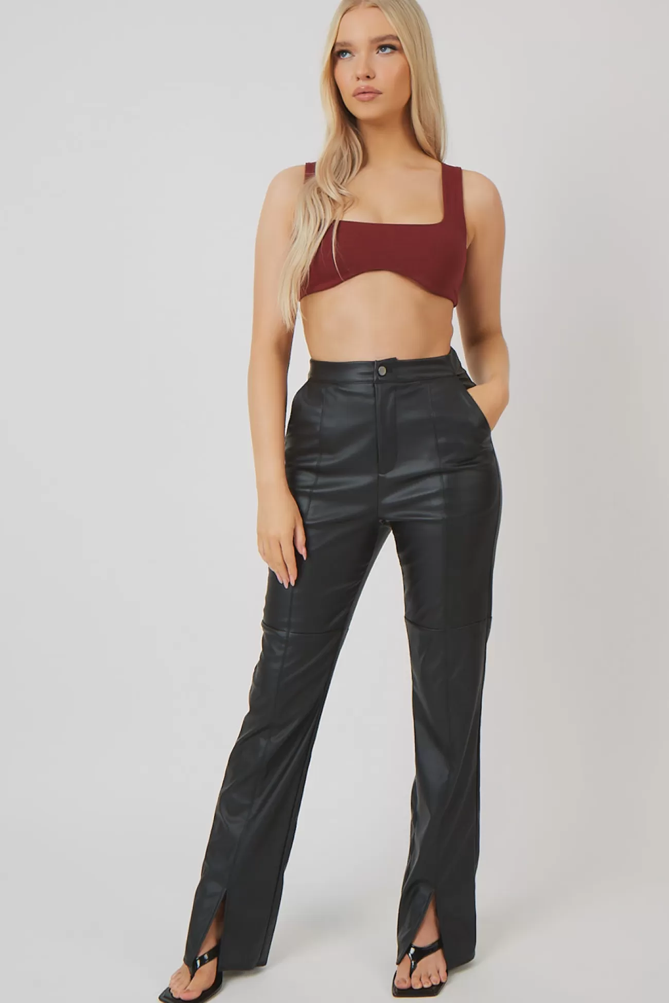 Public Desire Underbust Detail Crop Top Port Brown Flash Sale